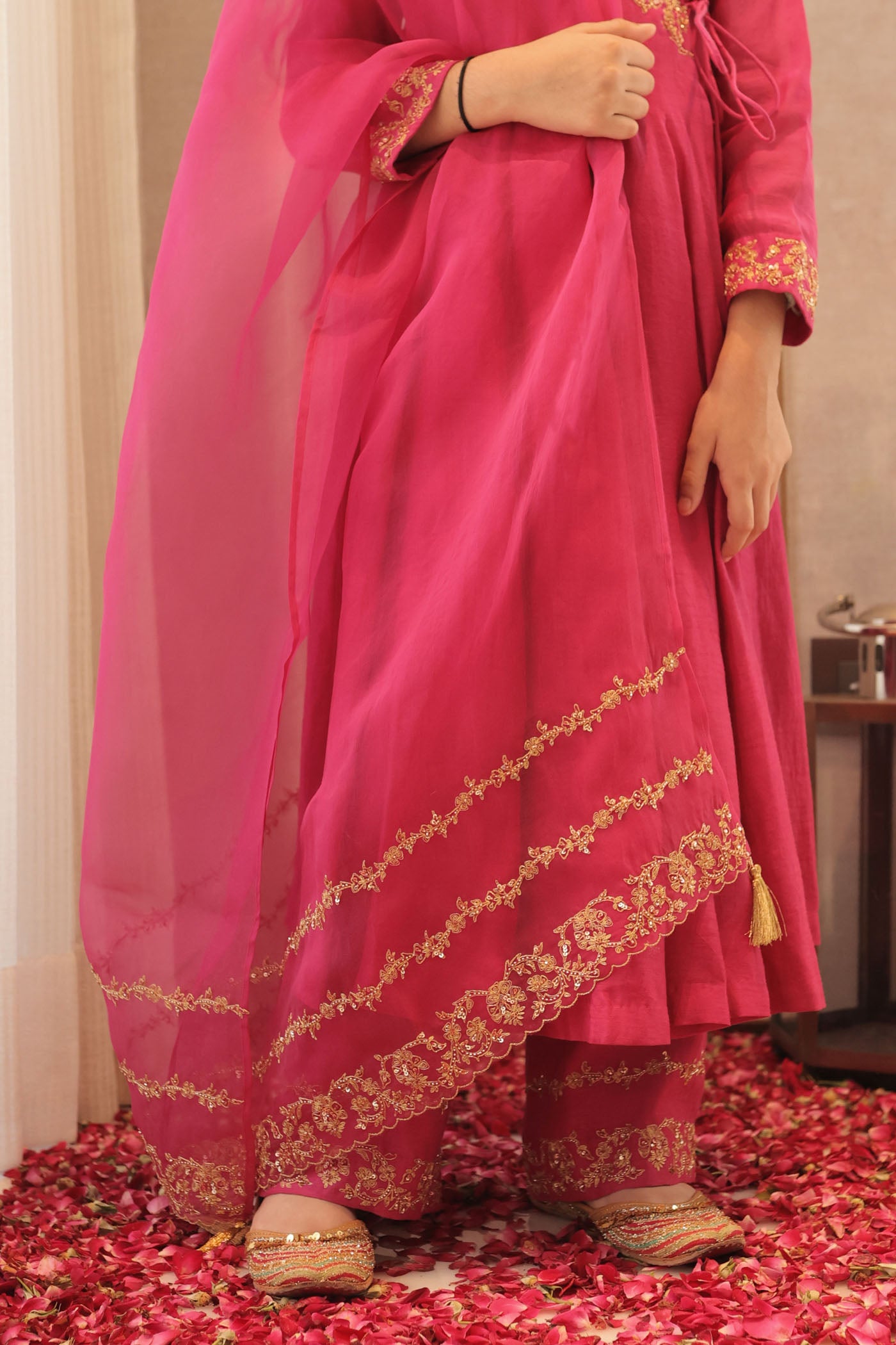 Rose pink anarkali with delicate sequin work