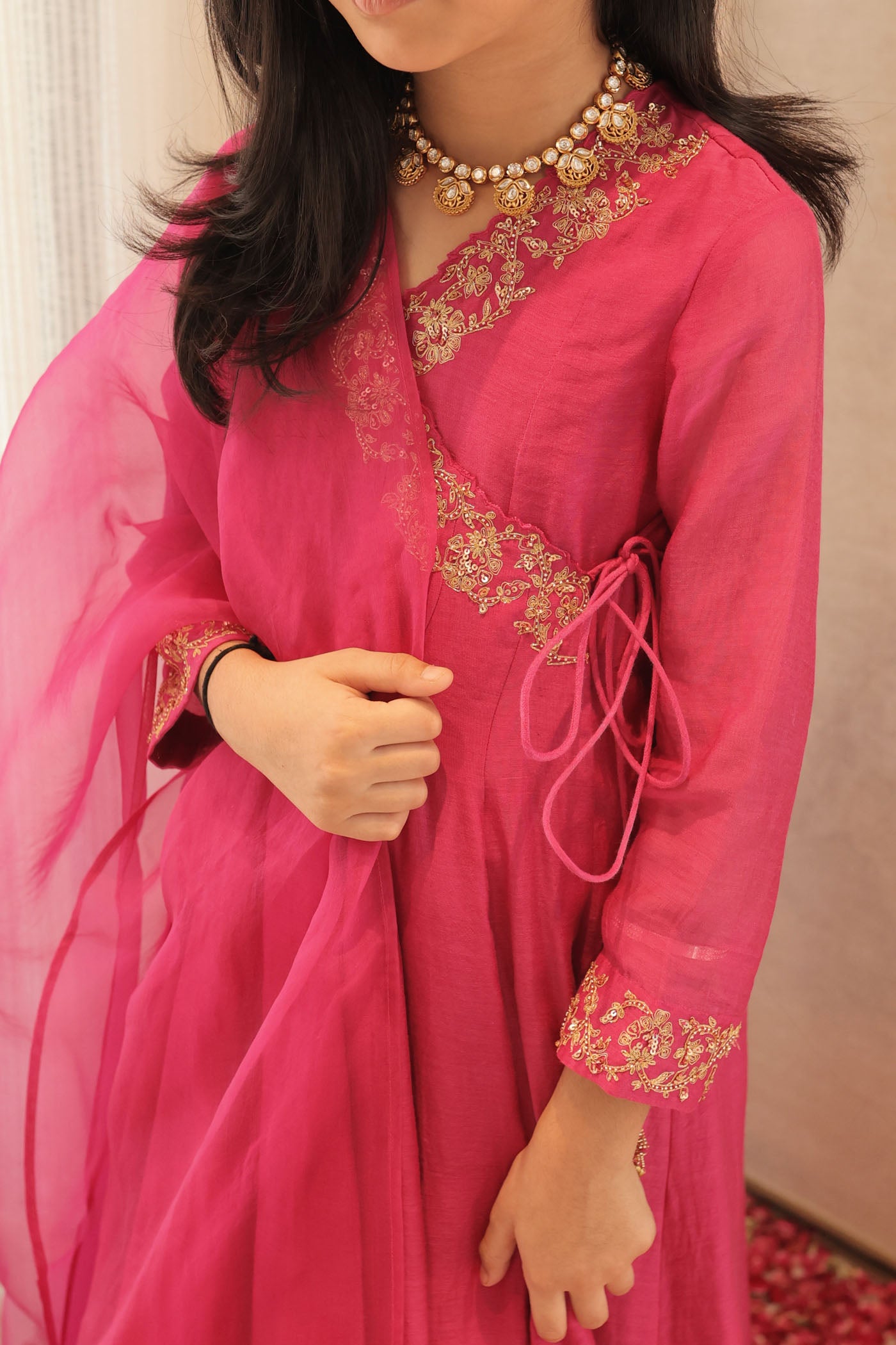 Rose pink anarkali with delicate sequin work