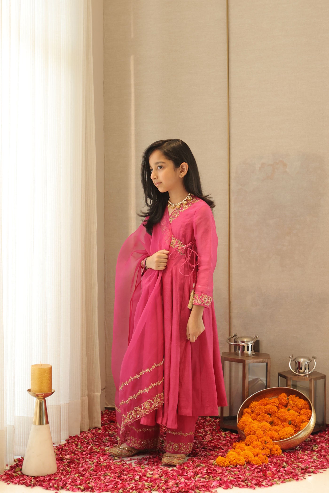 Rose pink anarkali with delicate sequin work