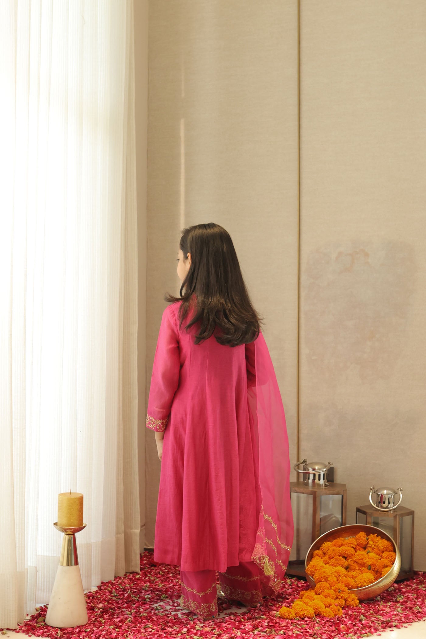 Rose pink anarkali with delicate sequin work
