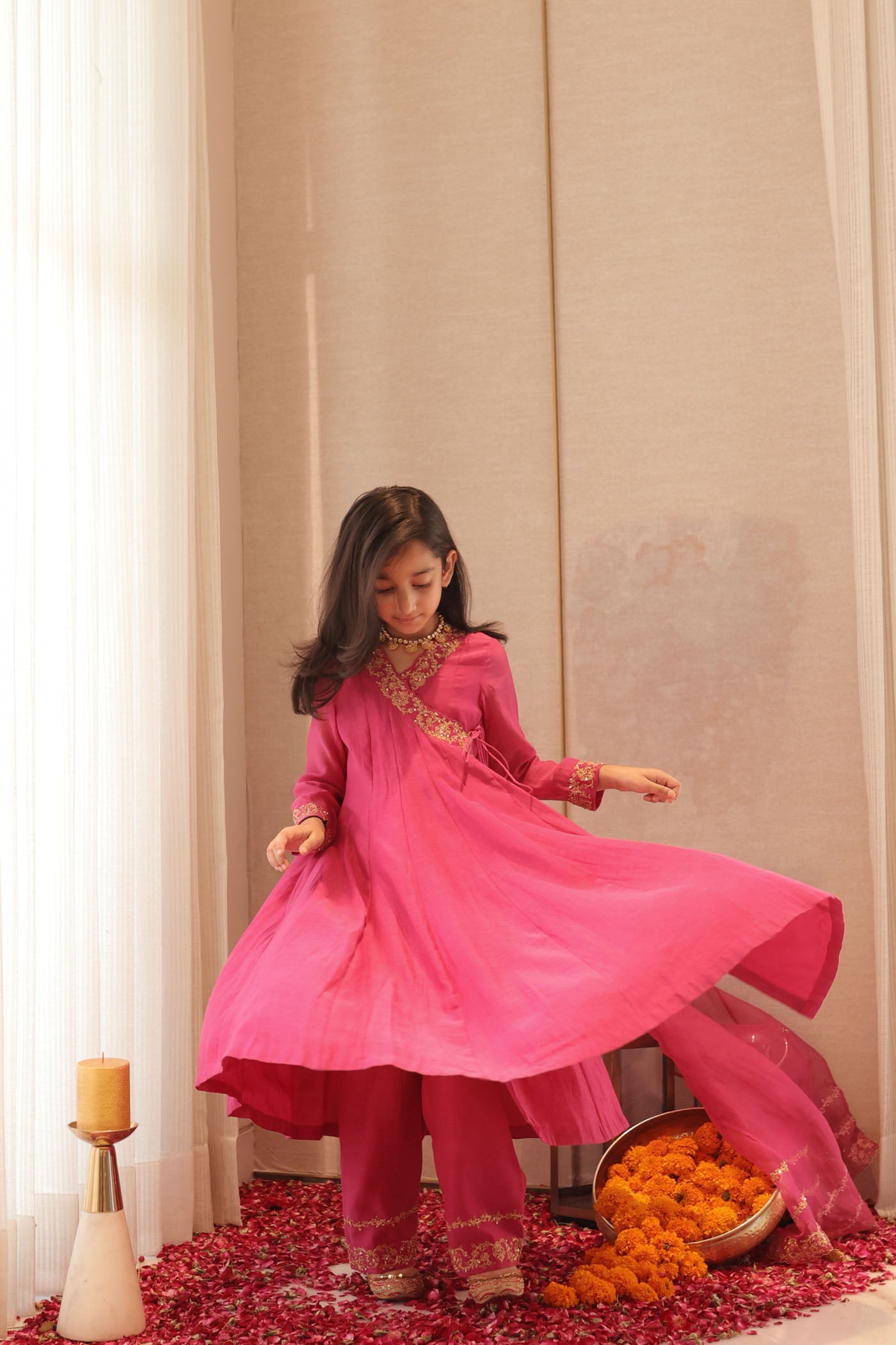 Rose pink anarkali with delicate sequin work