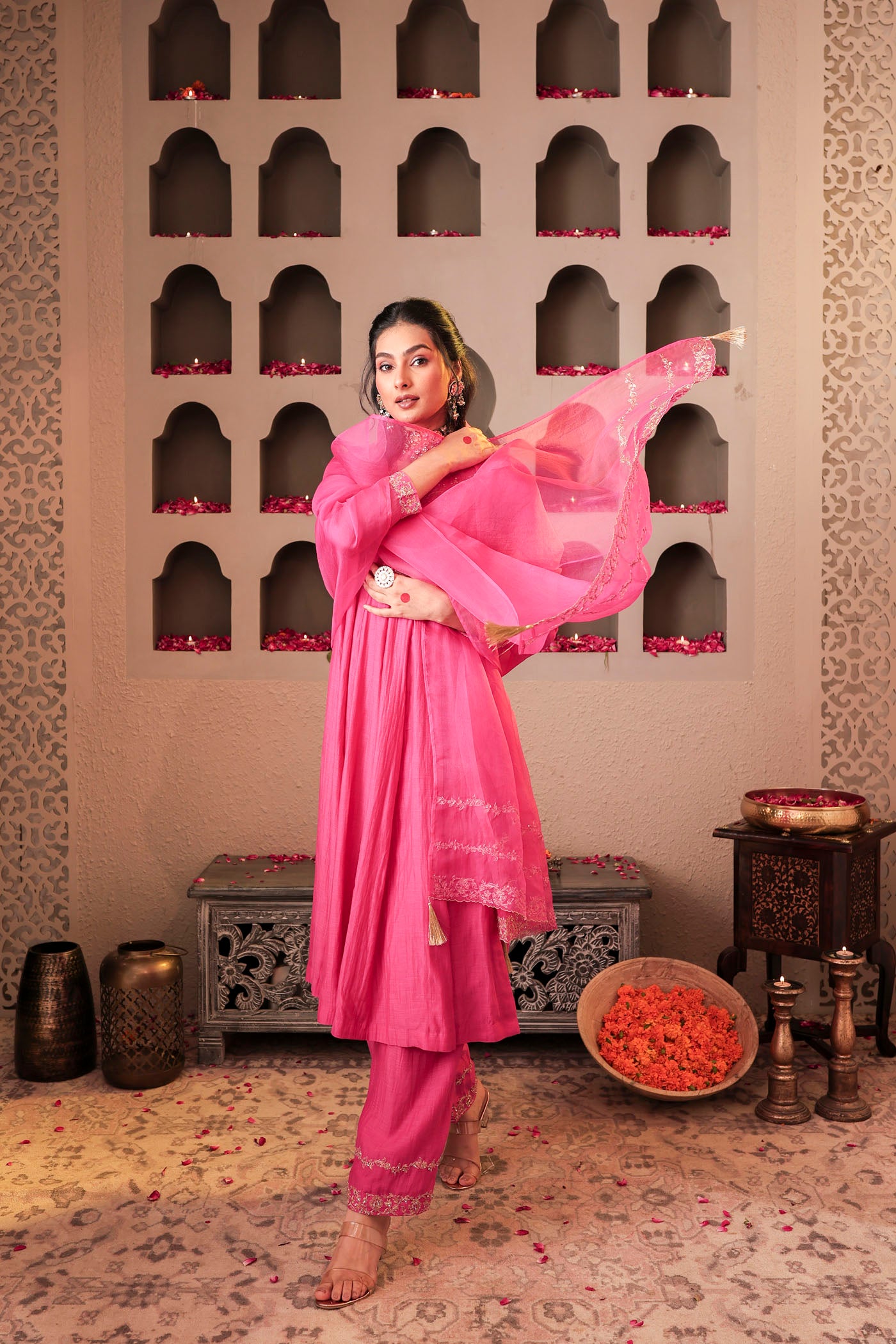 Rose pink angrakha with delicate sequin work
