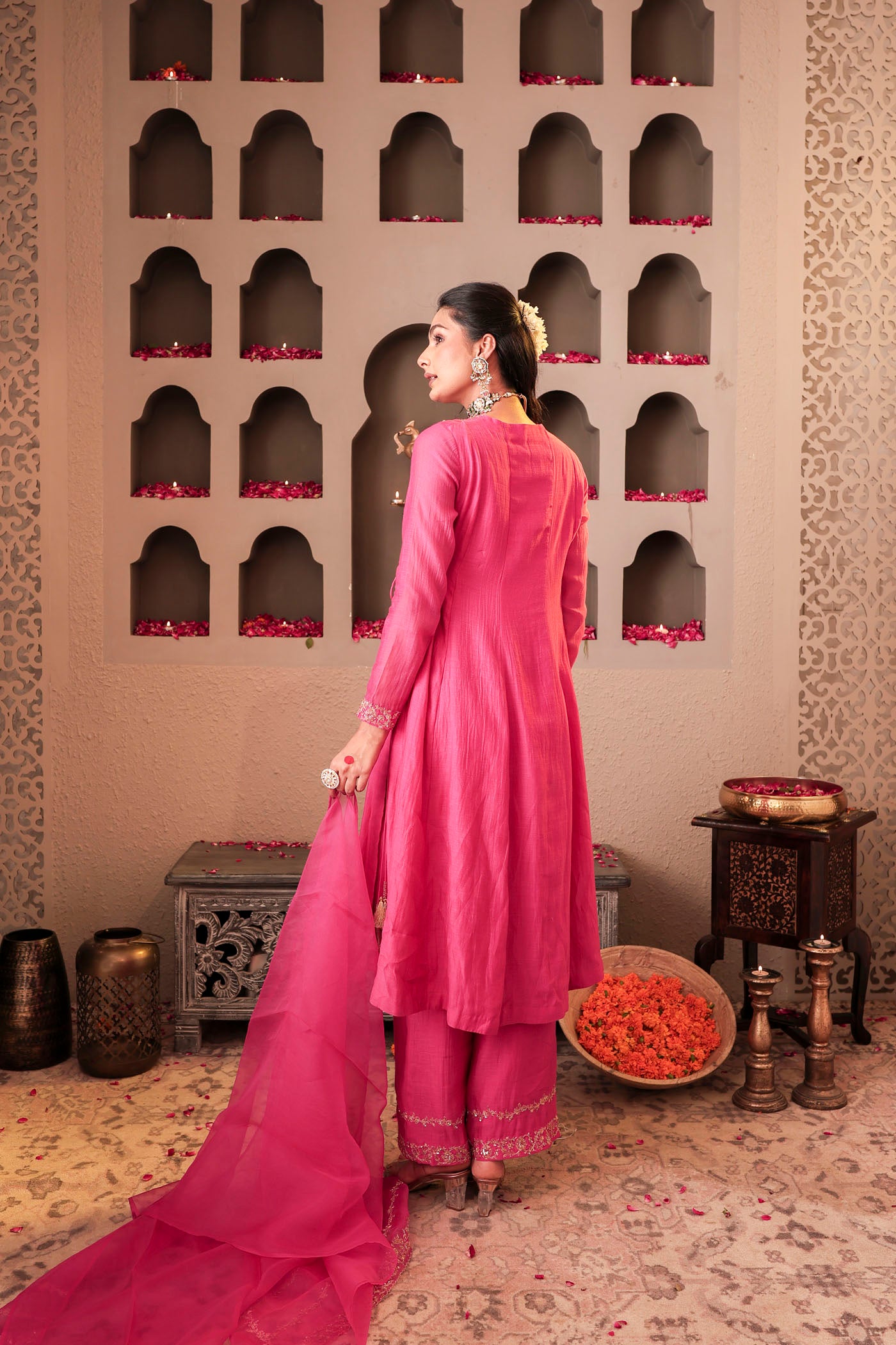 Rose pink angrakha with delicate sequin work