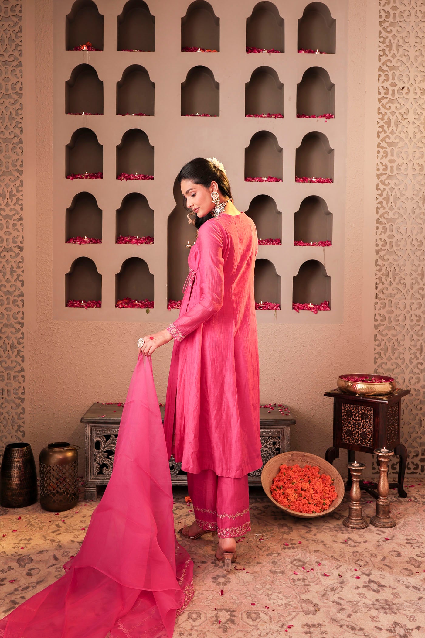 Rose pink angrakha with delicate sequin work