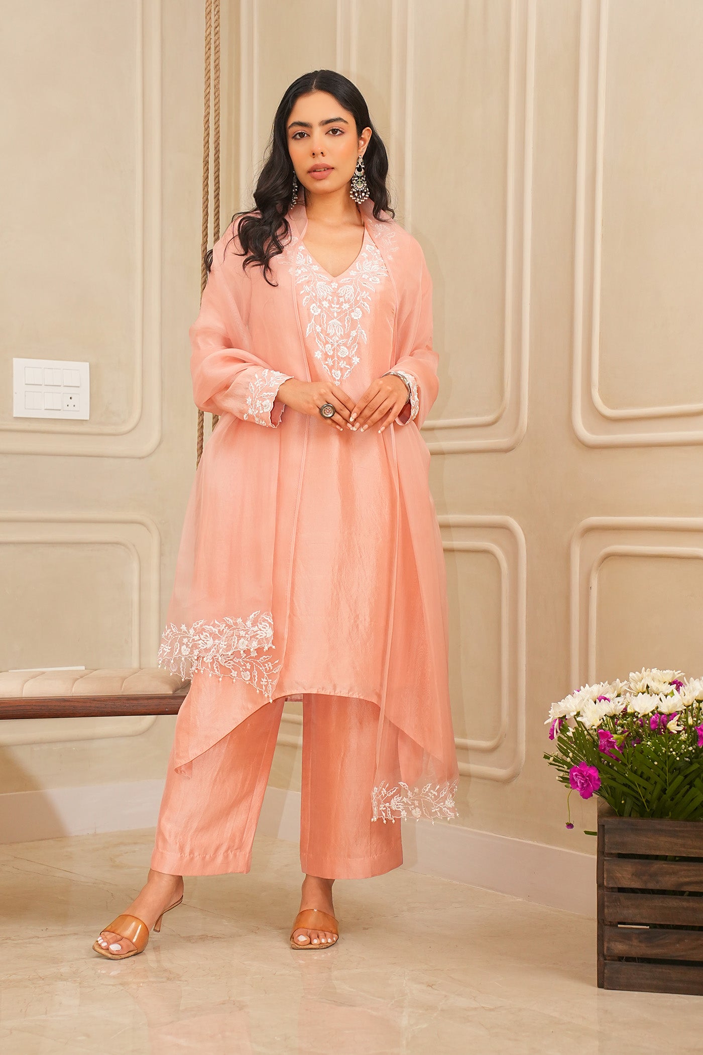 Peach Blossom Kurta and palazzo set with dupatta
