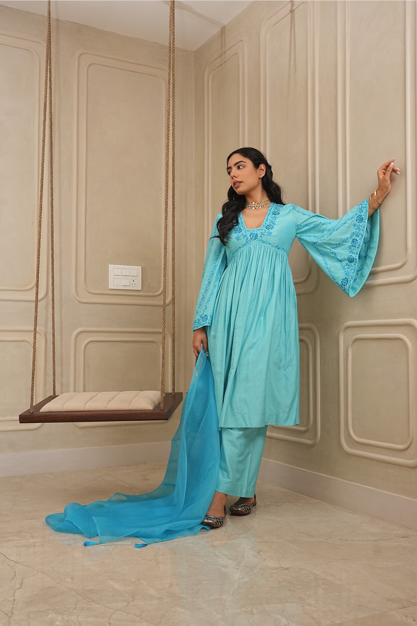 Turquoise Tranquility Kurta and palazzo set with dupatta
