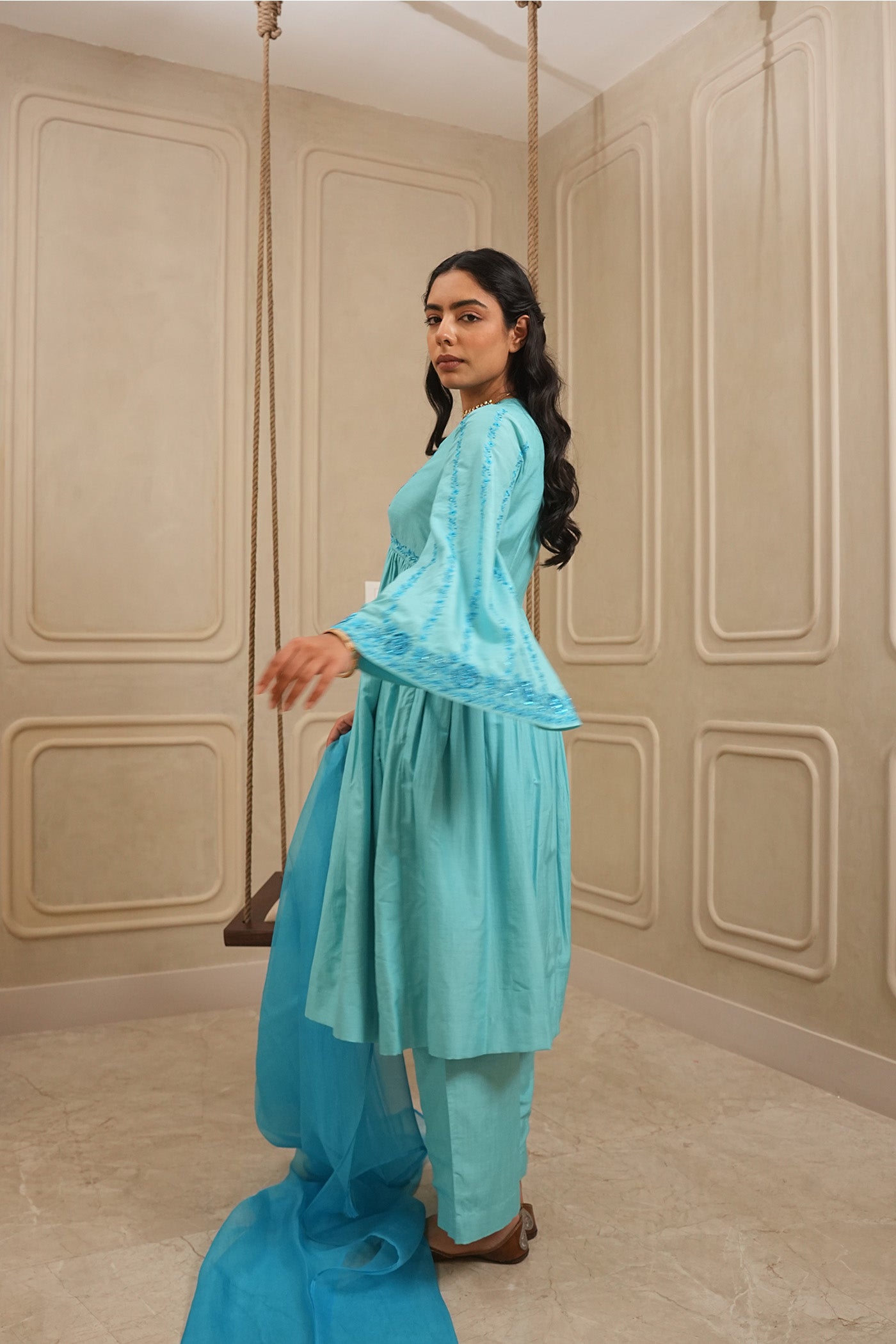 Turquoise Tranquility Kurta and palazzo set with dupatta