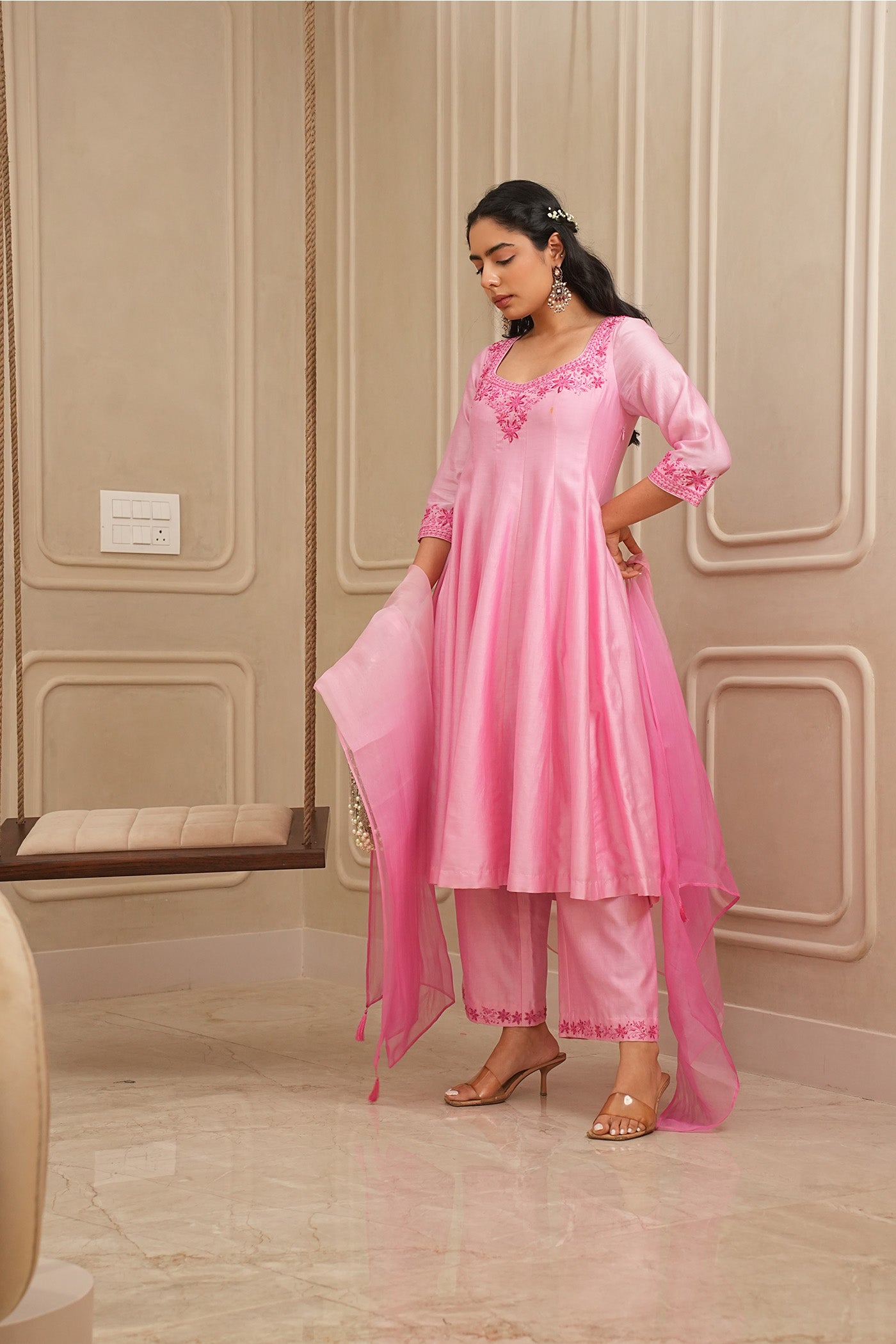 Pink Petals Kurta and palazzo set with dupatta