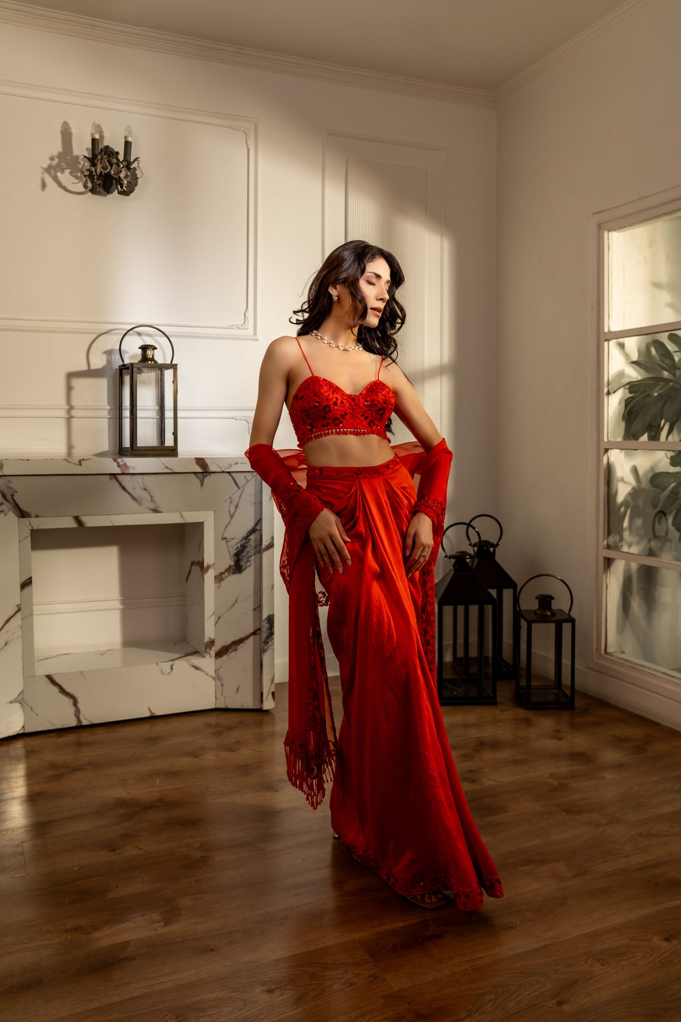 Crimson Charm Chanderi blouse & skirt