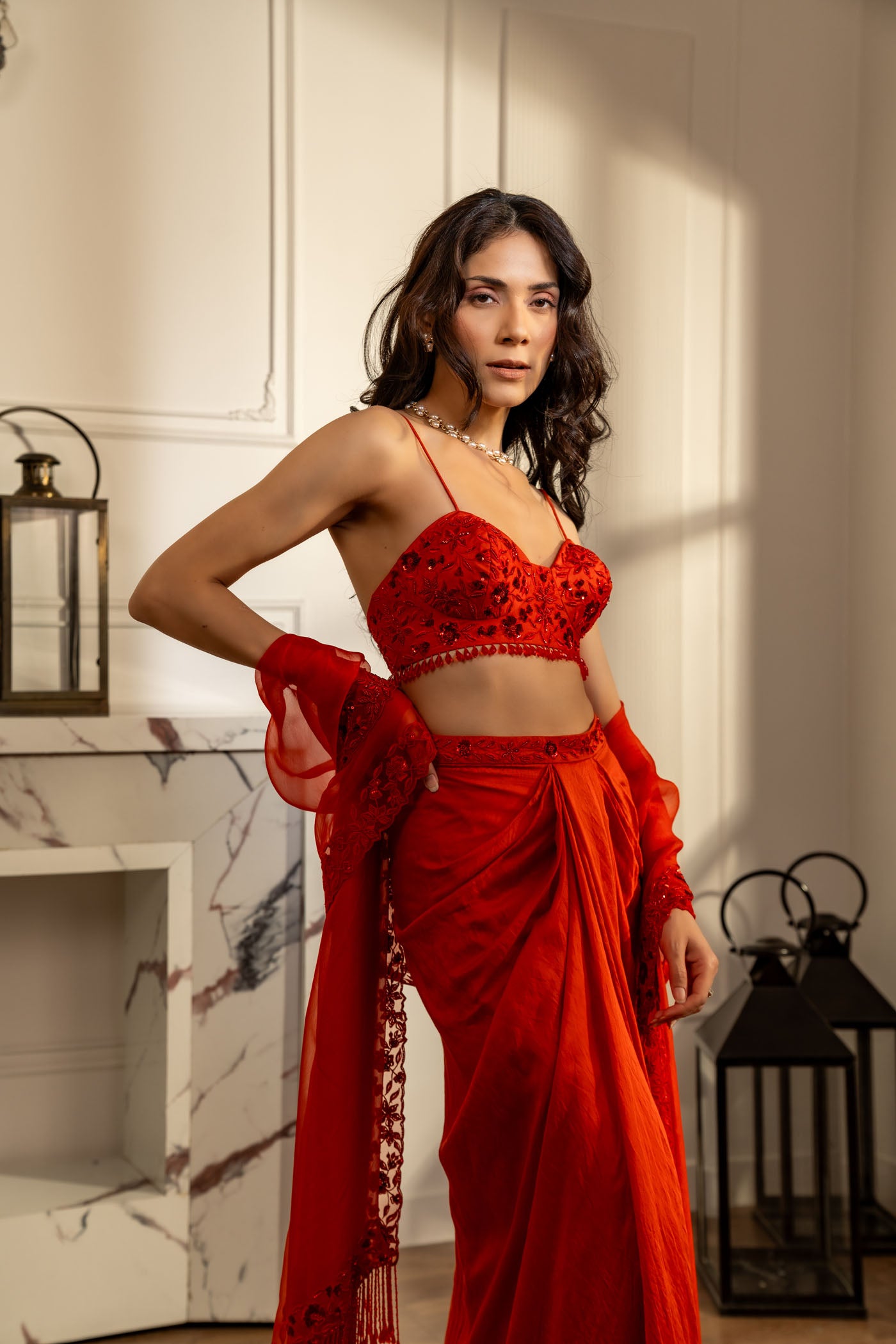 Crimson Charm Chanderi blouse & skirt