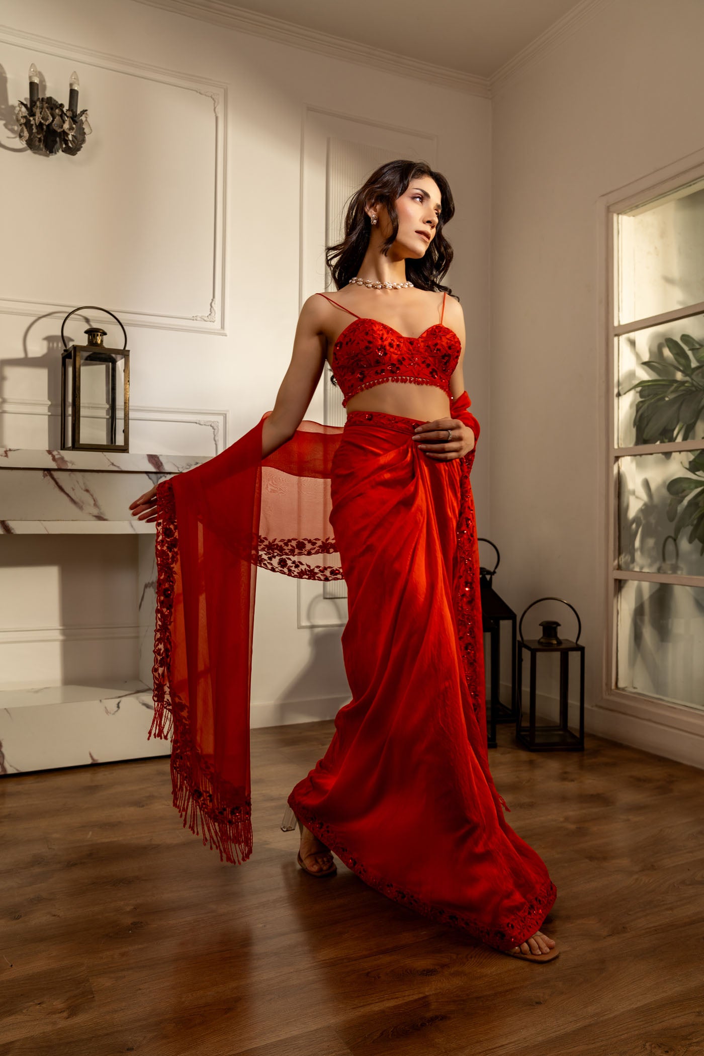 Crimson Charm Chanderi blouse & skirt