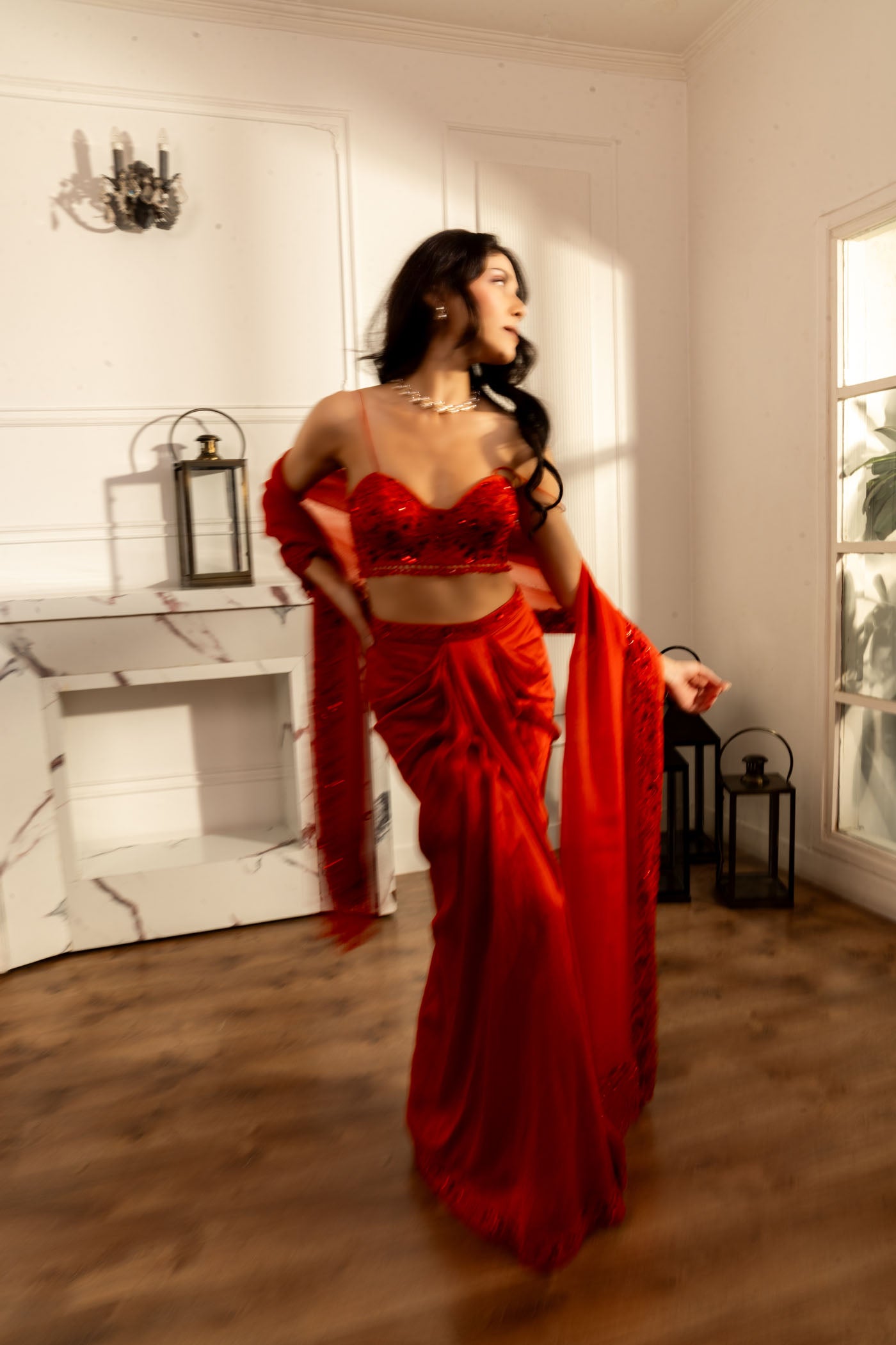 Crimson Charm Chanderi blouse & skirt