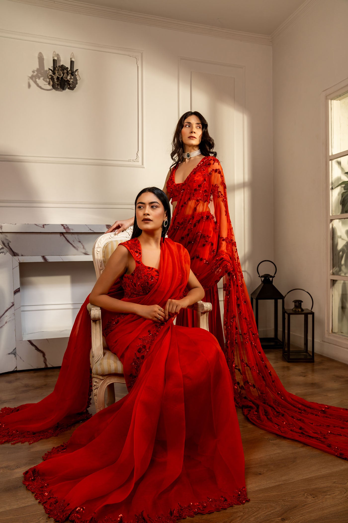 Crimson Cascade Saree