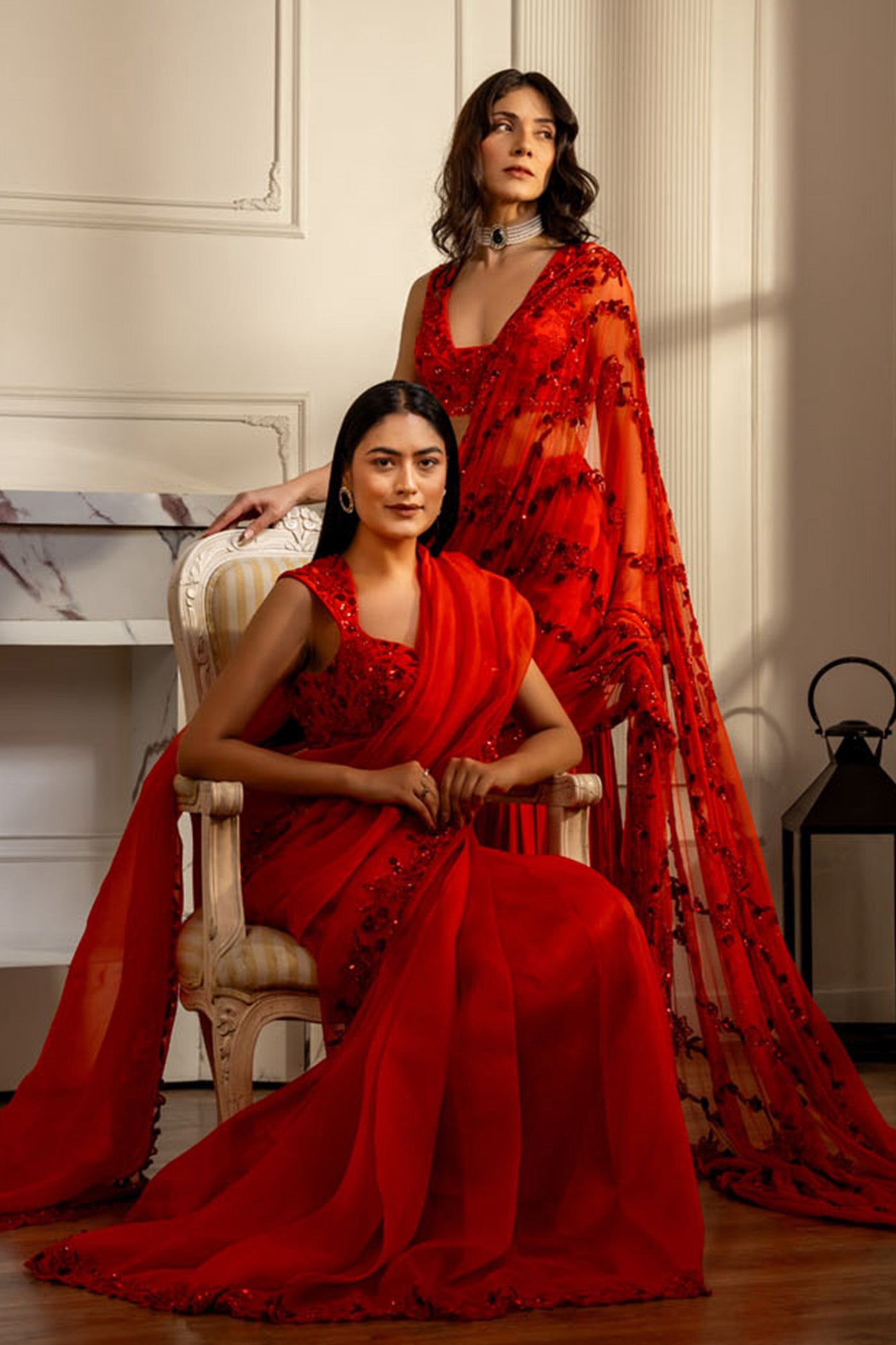 Crimson Cascade Saree