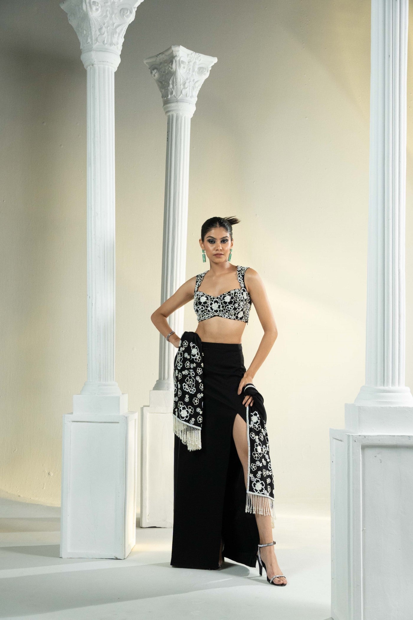 Eclipse Black Slit Skirt Set