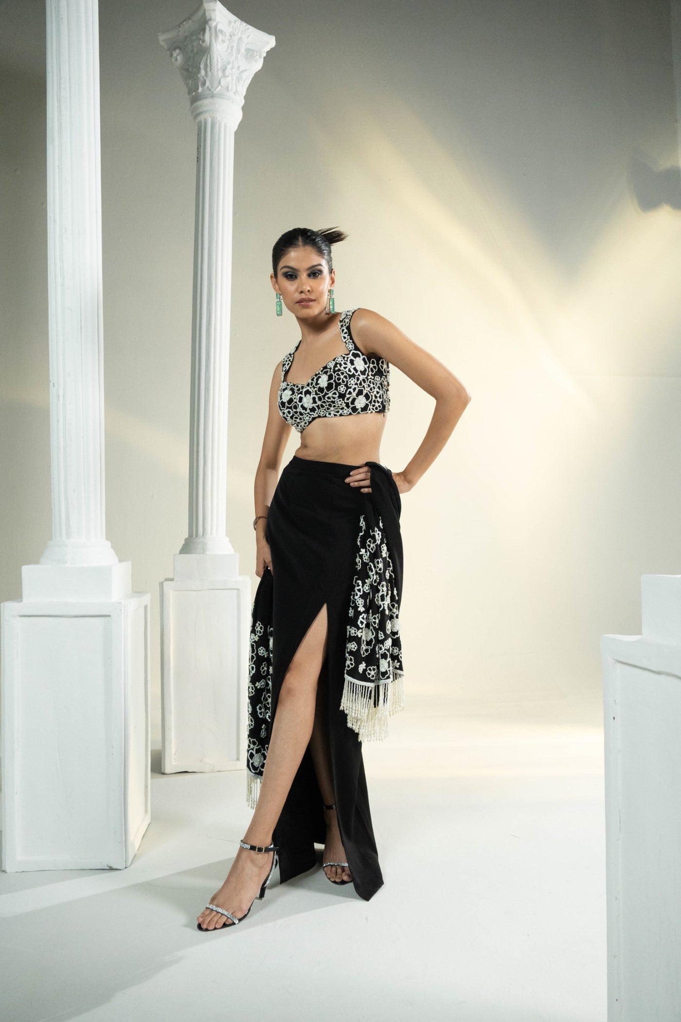 Eclipse Black Slit Skirt Set