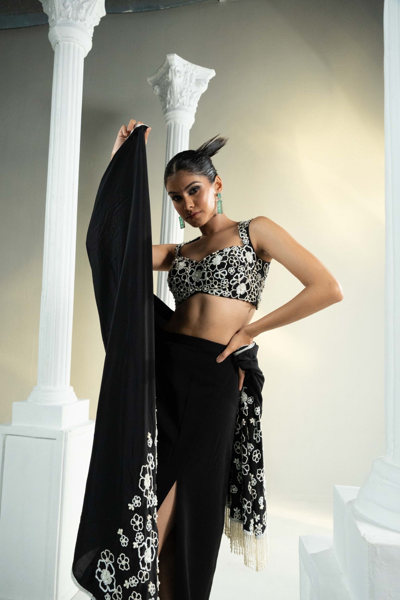 Eclipse Black Slit Skirt Set