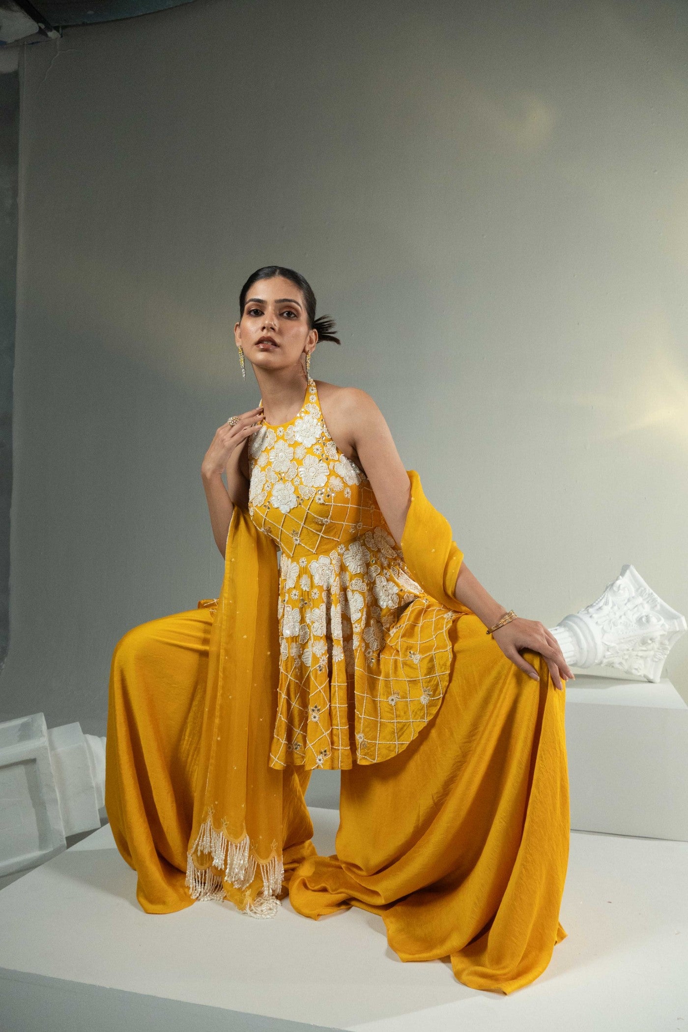 Sakshi Sindhwani in Soleil Halter Charm Sharara