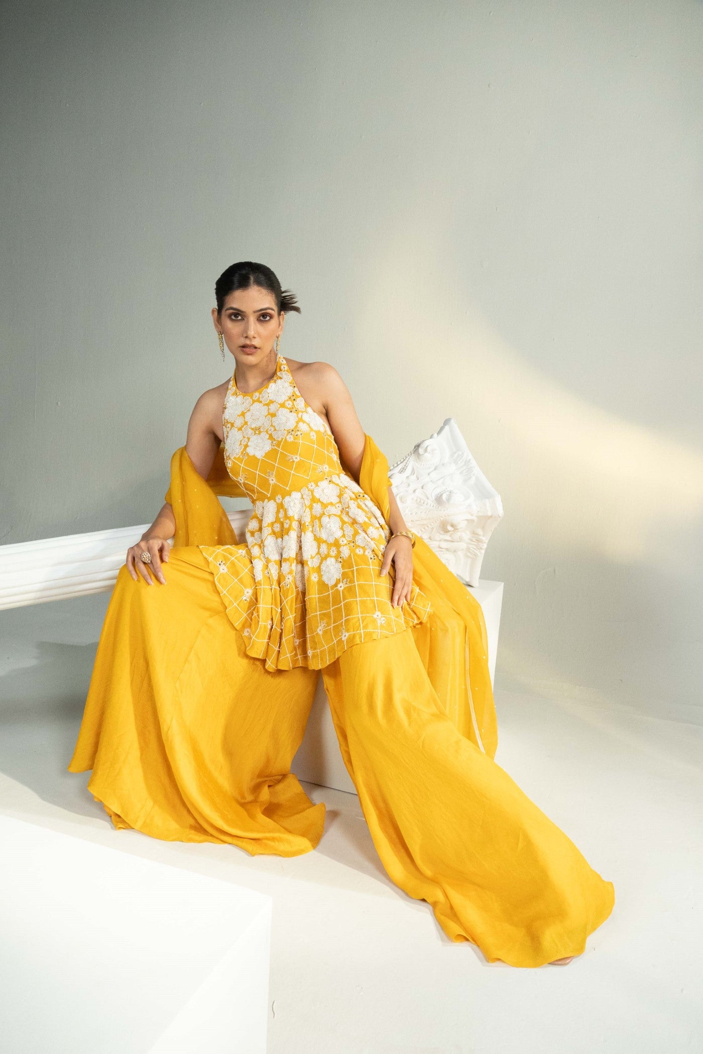 Sakshi Sindhwani in Soleil Halter Charm Sharara