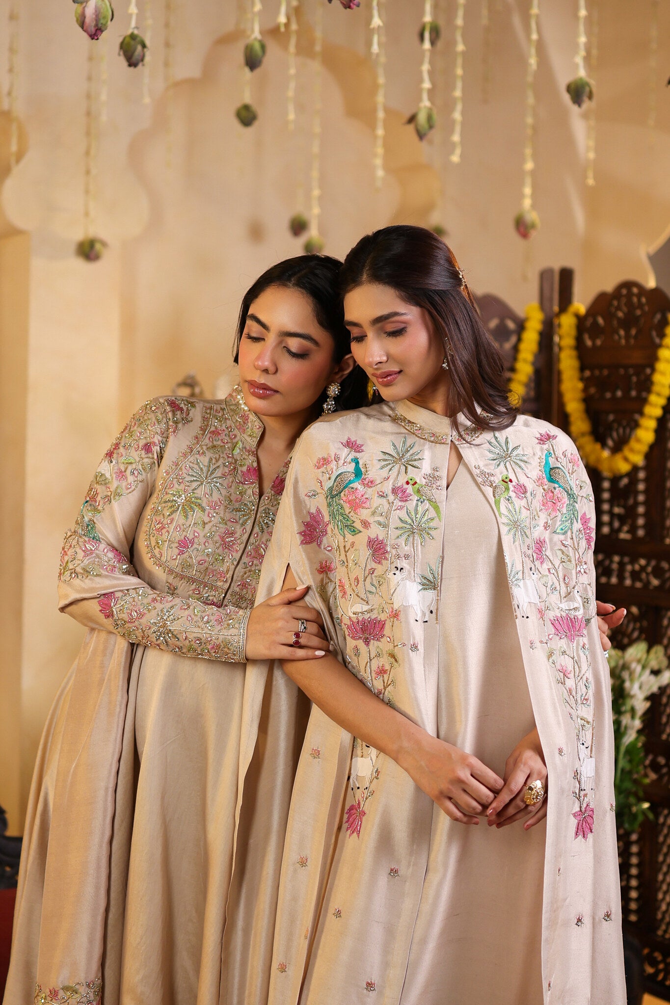 Ivory Anarkali with Pichwai Detailing — styled with the ivory cape ensemble