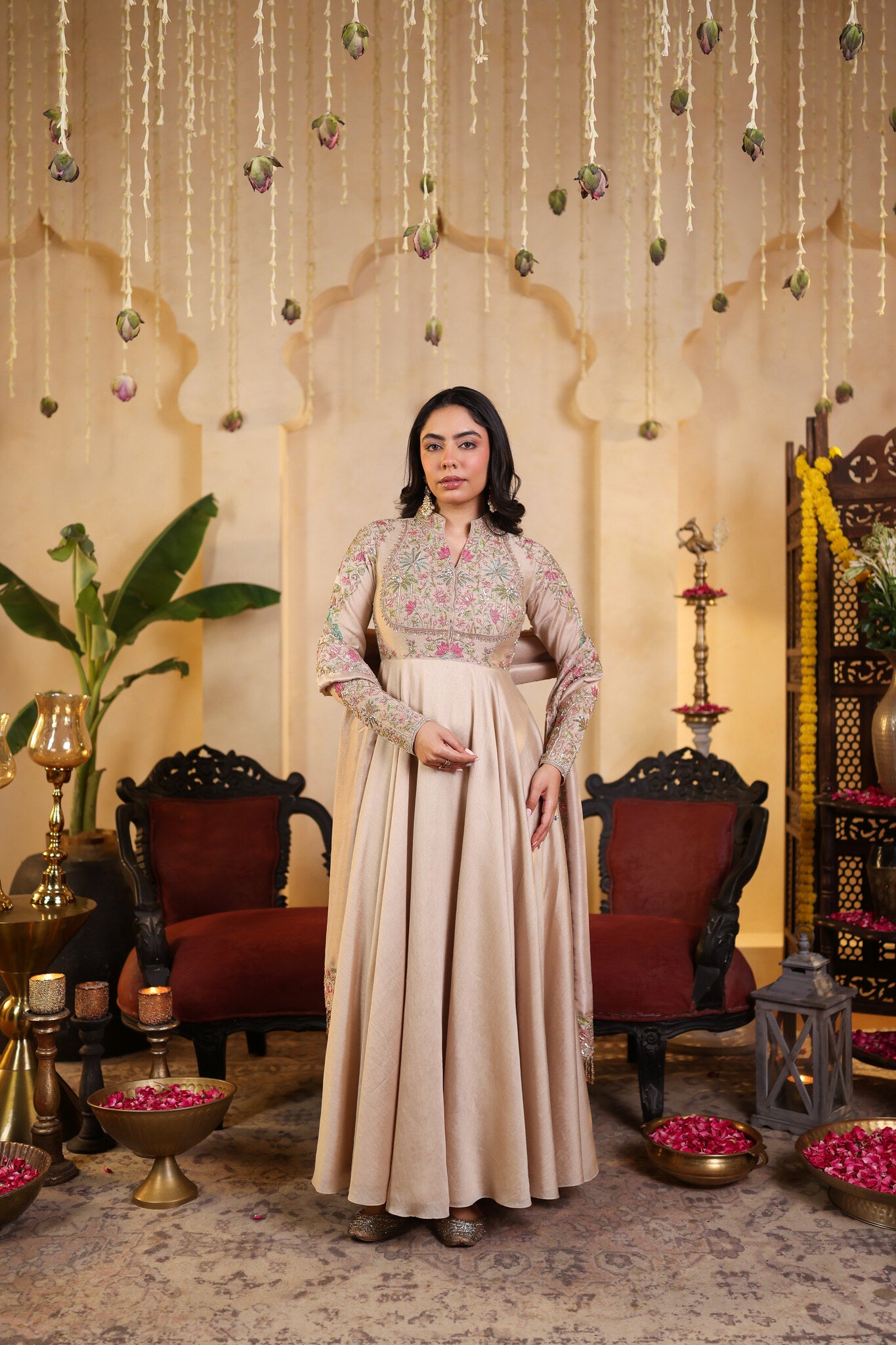 Ivory Anarkali with Pichwai Detailing — front view