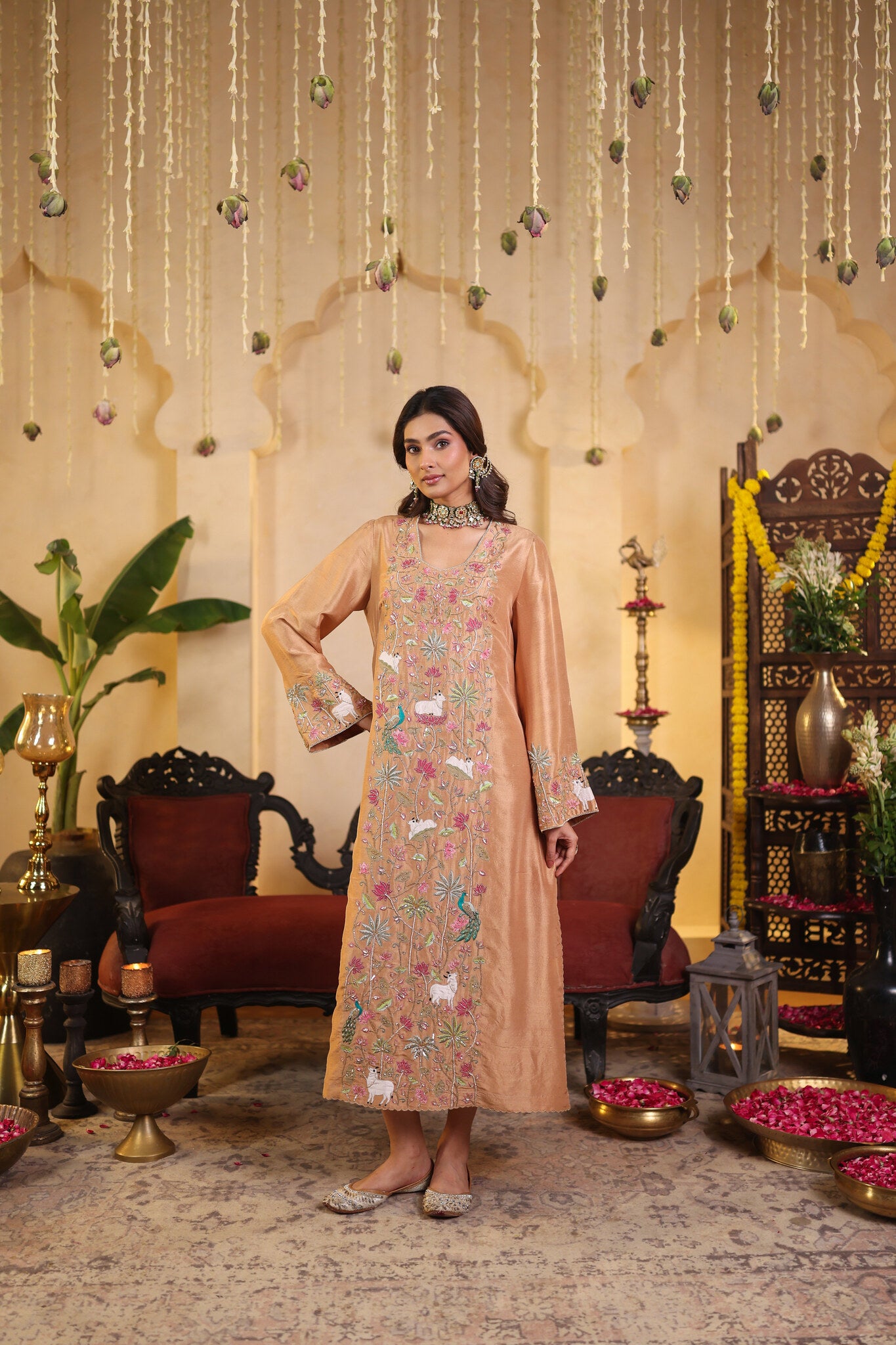 Soft Bronze Set with Floral Embroidery — front view
