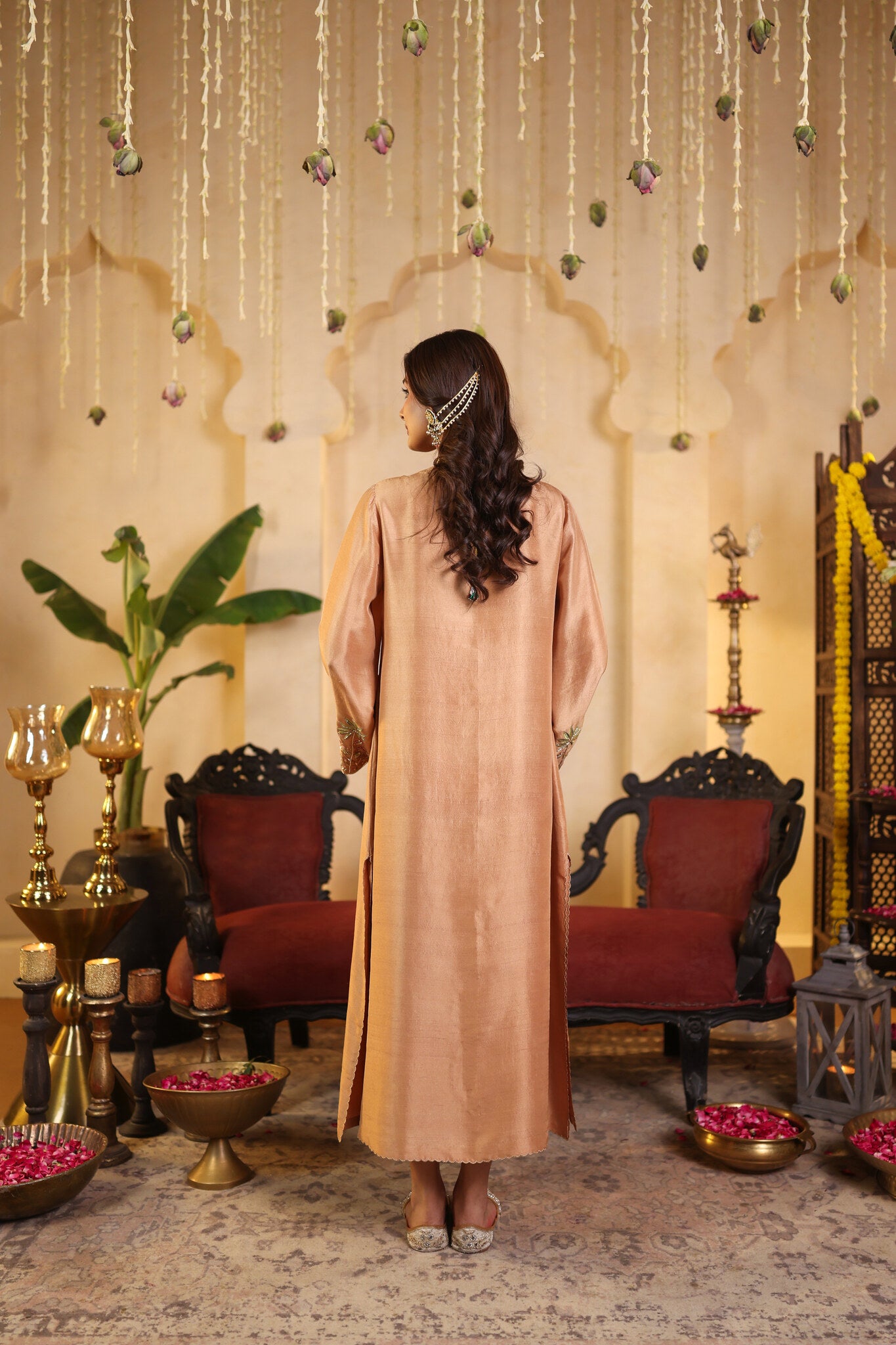 Soft Bronze Set with Floral Embroidery — back view