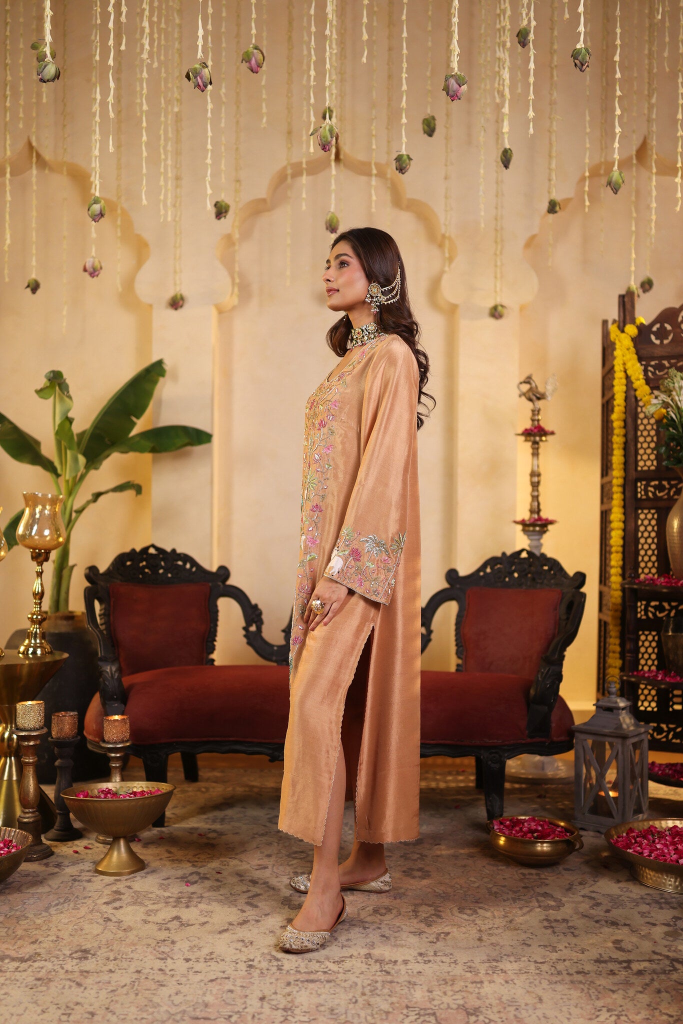 Soft Bronze Set with Floral Embroidery — side view