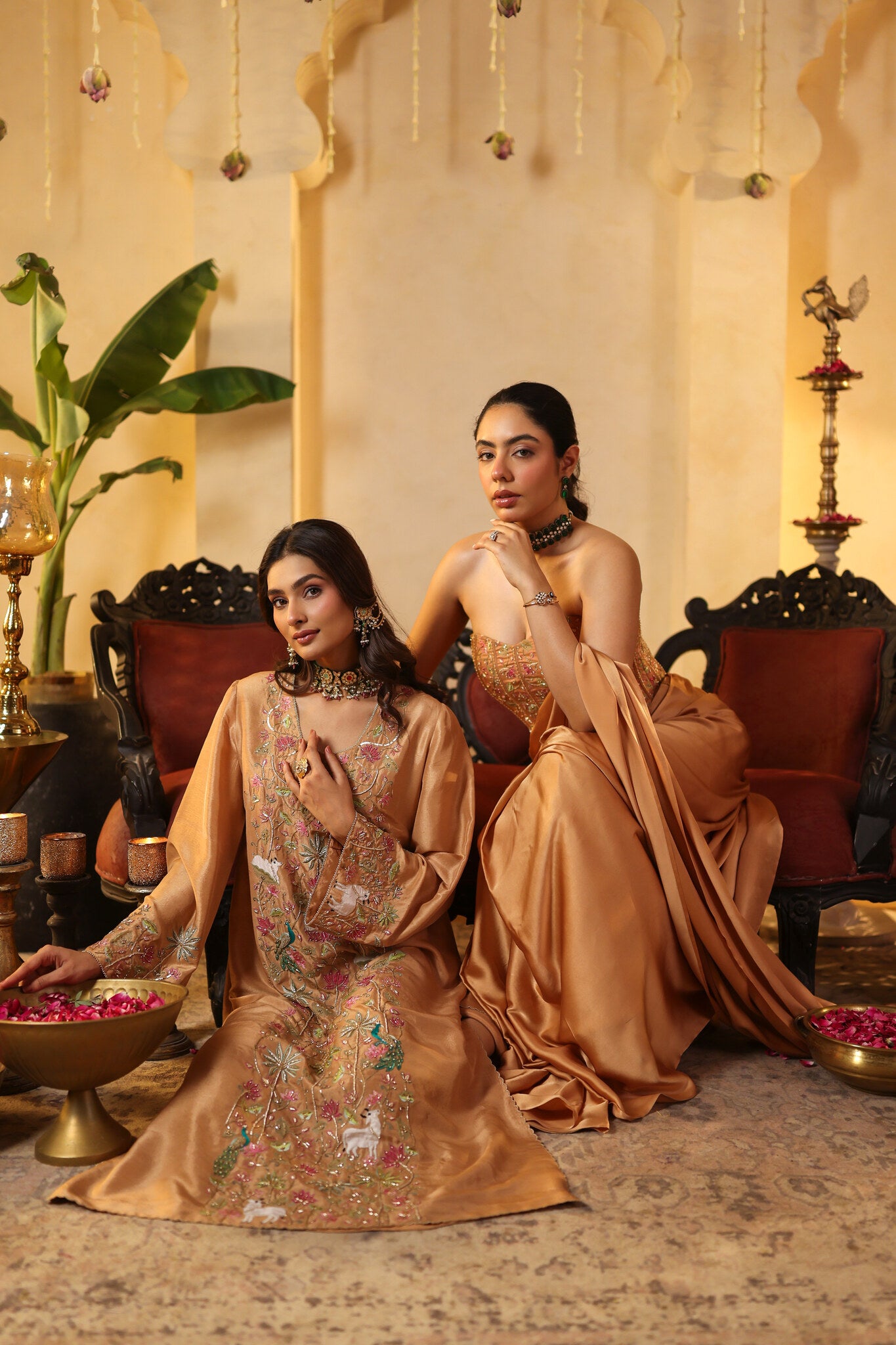 Soft Bronze Set with Floral Embroidery — styled with the soft bronze saree