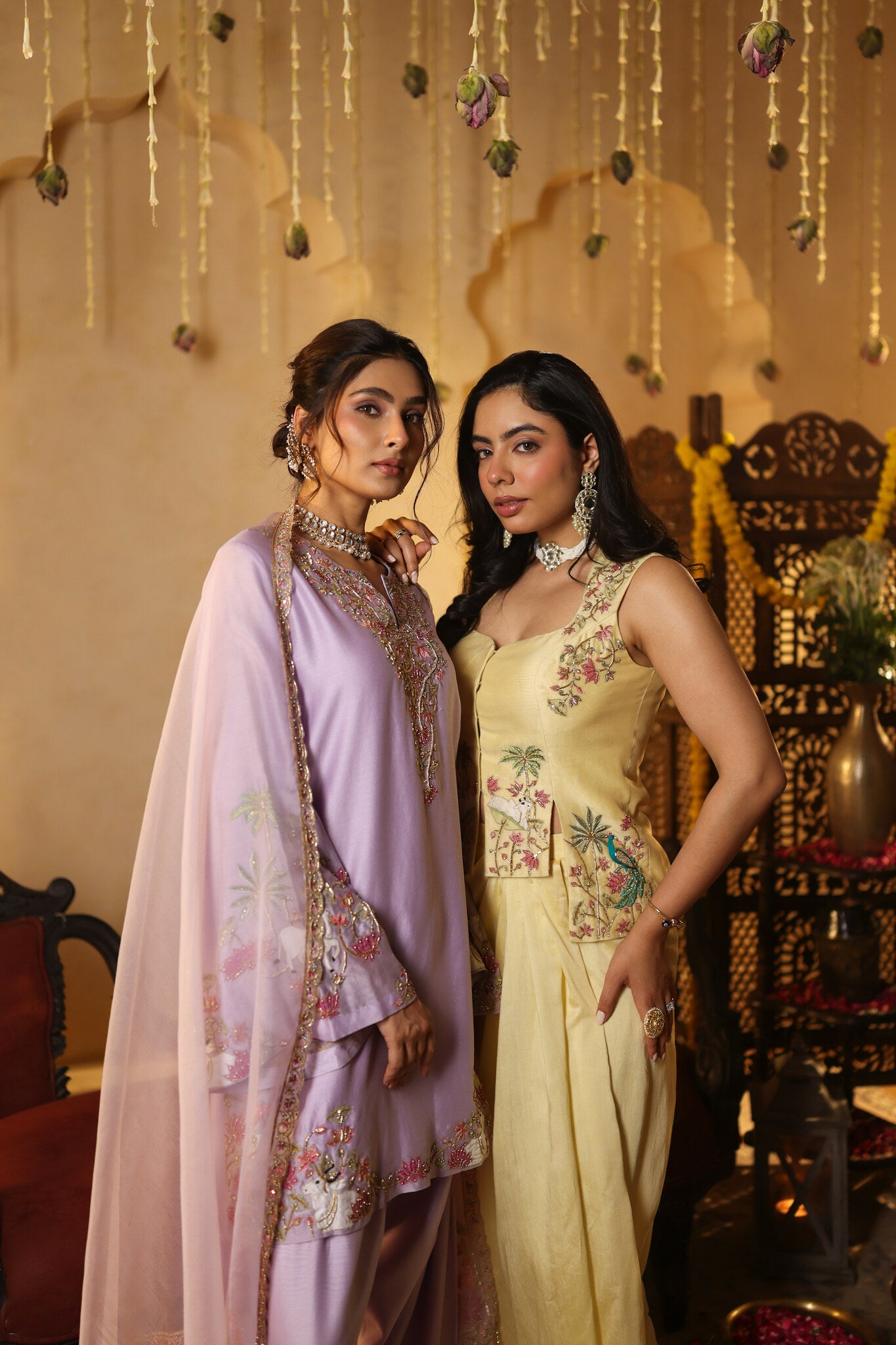 Butter Yellow Co-ord Set with Floral Embroidery — styled with the lilac kurta set