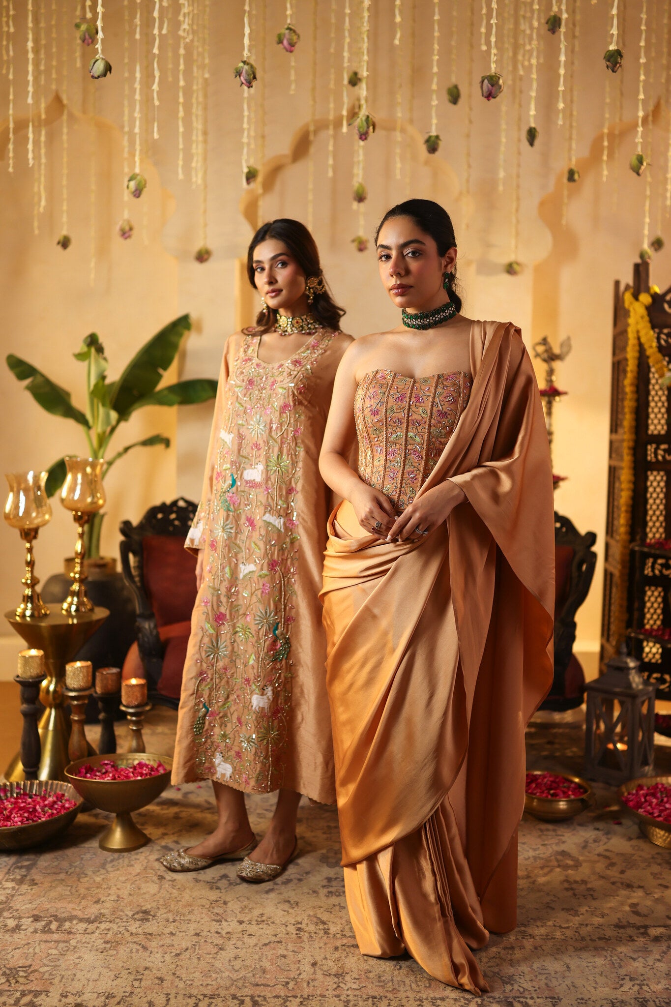 Soft Bronze Saree with Corset Blouse — styled with the soft bronze set