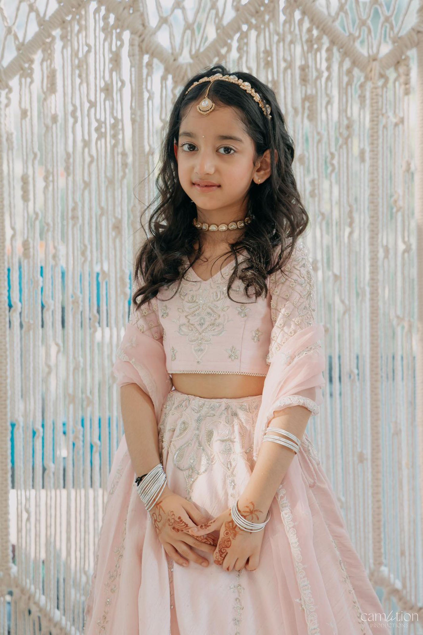 Soft pink lehnga set with silver embroidery