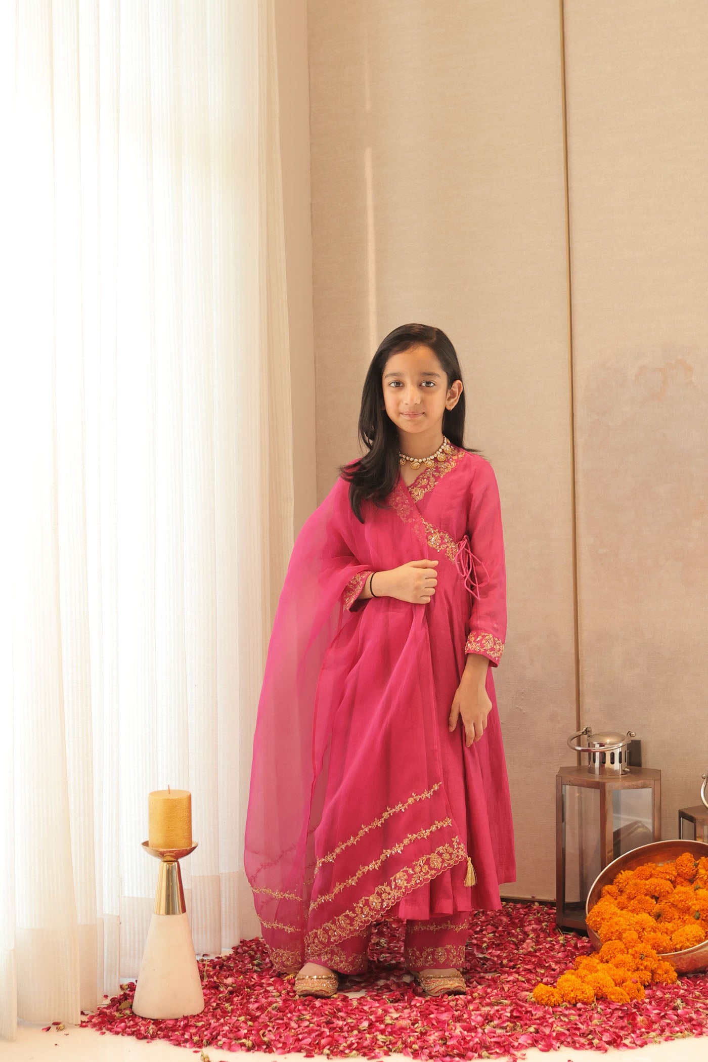Rose pink anarkali with delicate sequin work
