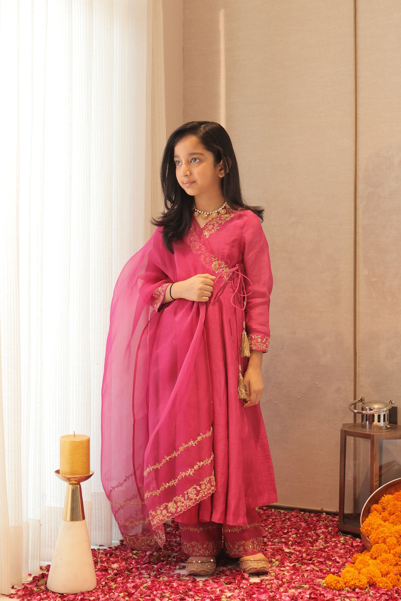 Rose pink anarkali with delicate sequin work