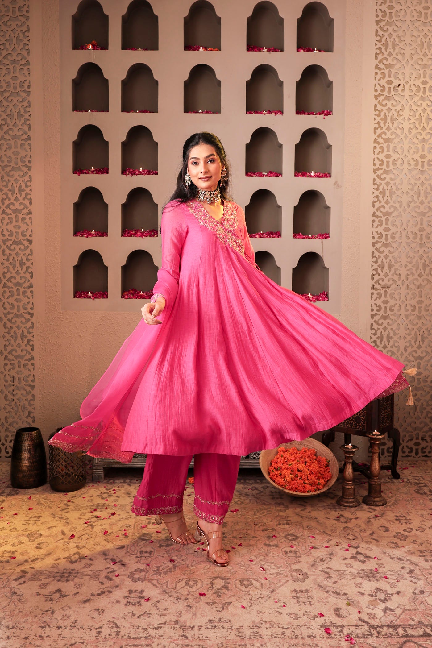 Rose pink angrakha with delicate sequin work
