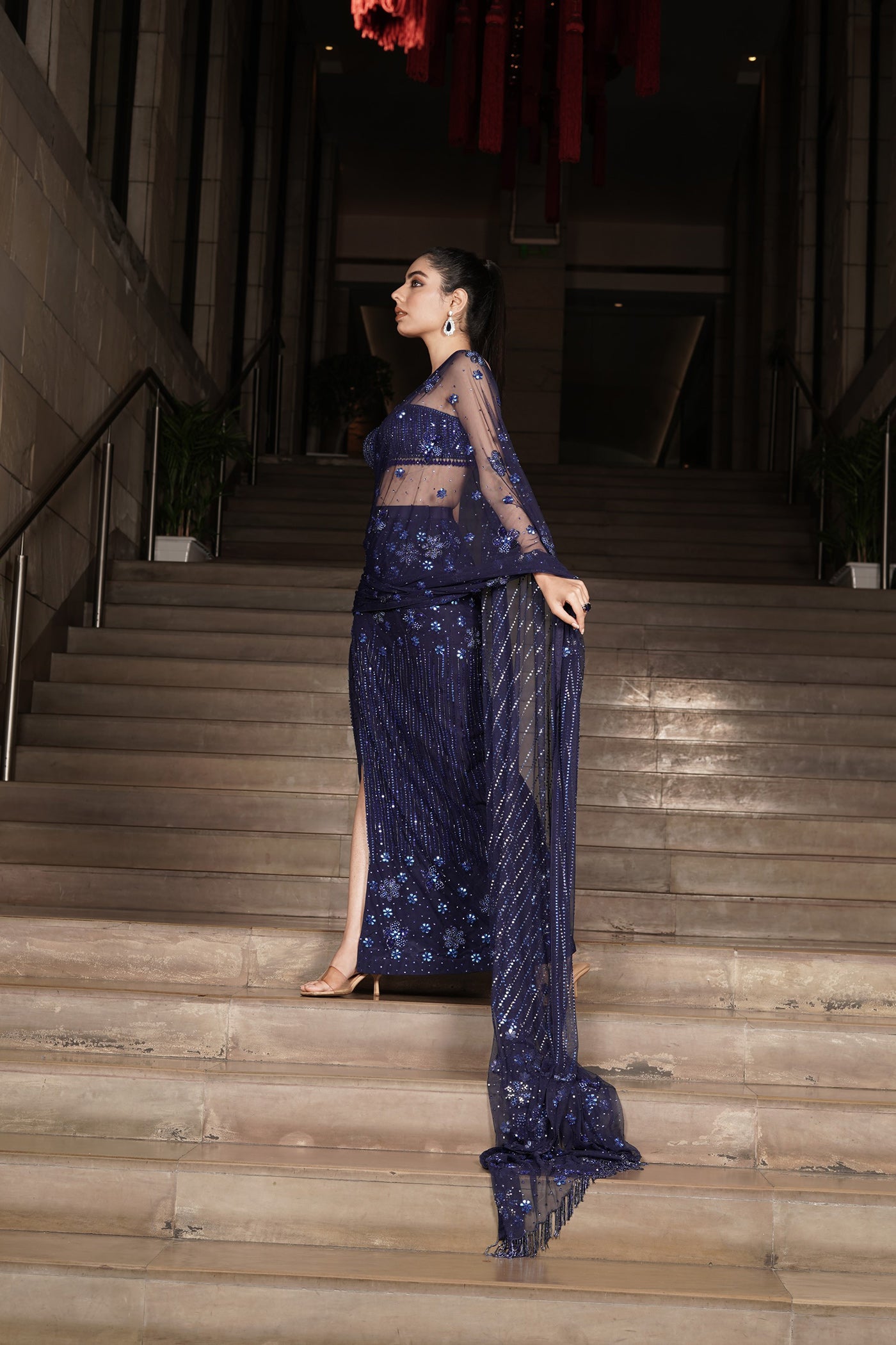 Midnight Blue Slit Saree