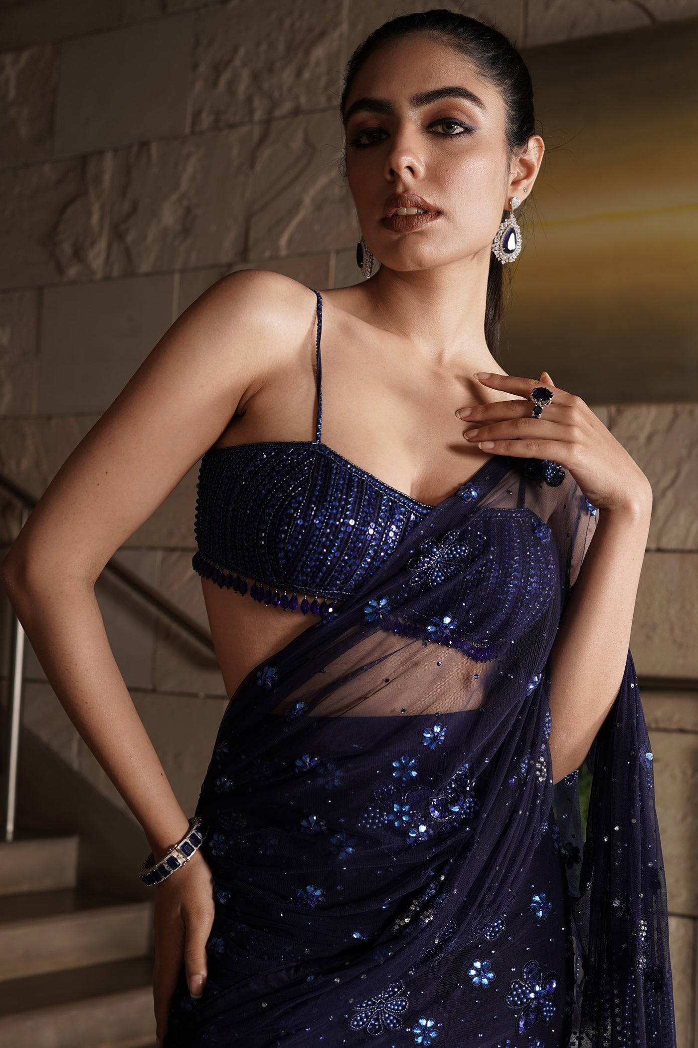 Midnight Blue Slit Saree