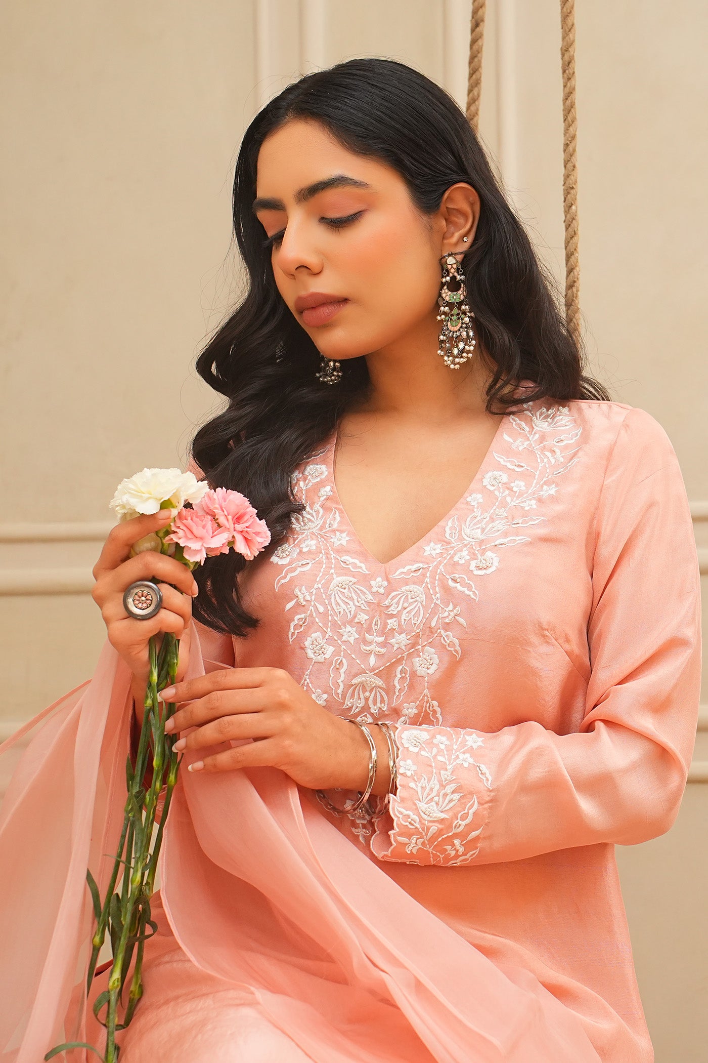 Peach Blossom Kurta and palazzo set with dupatta