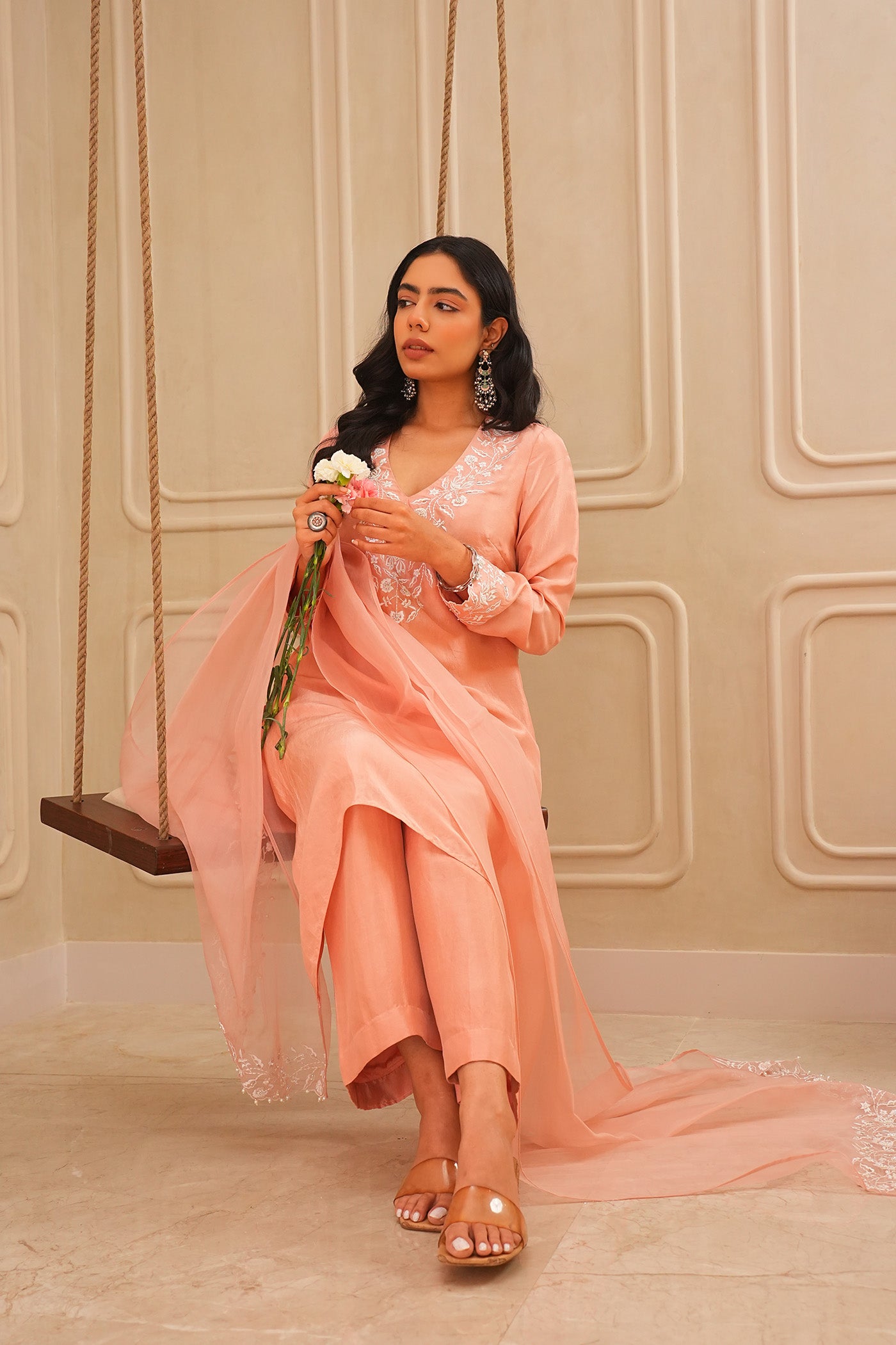 Peach Blossom Kurta and palazzo set with dupatta