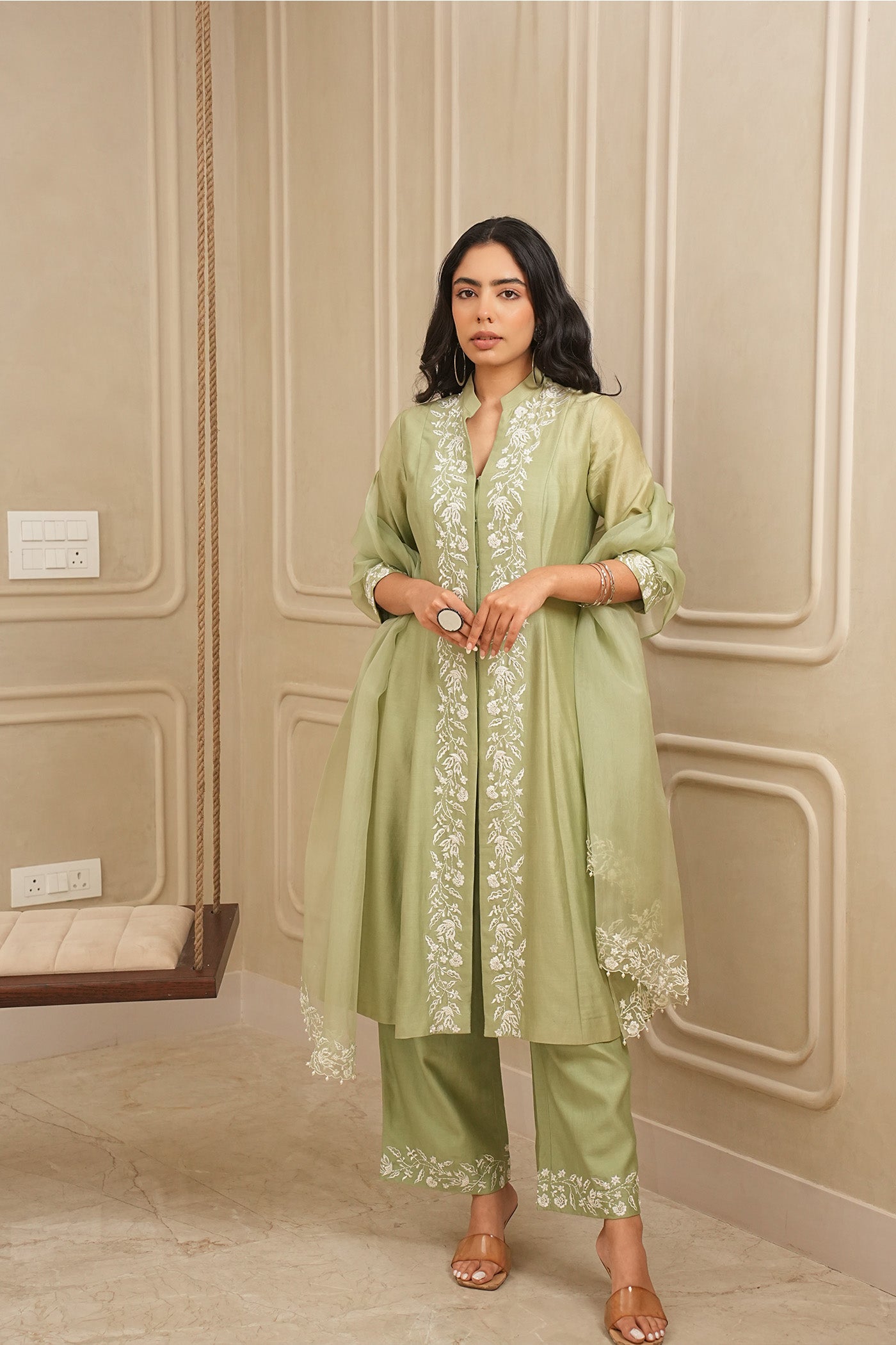 Sage Serenity Kurta and palazzo set with dupatta