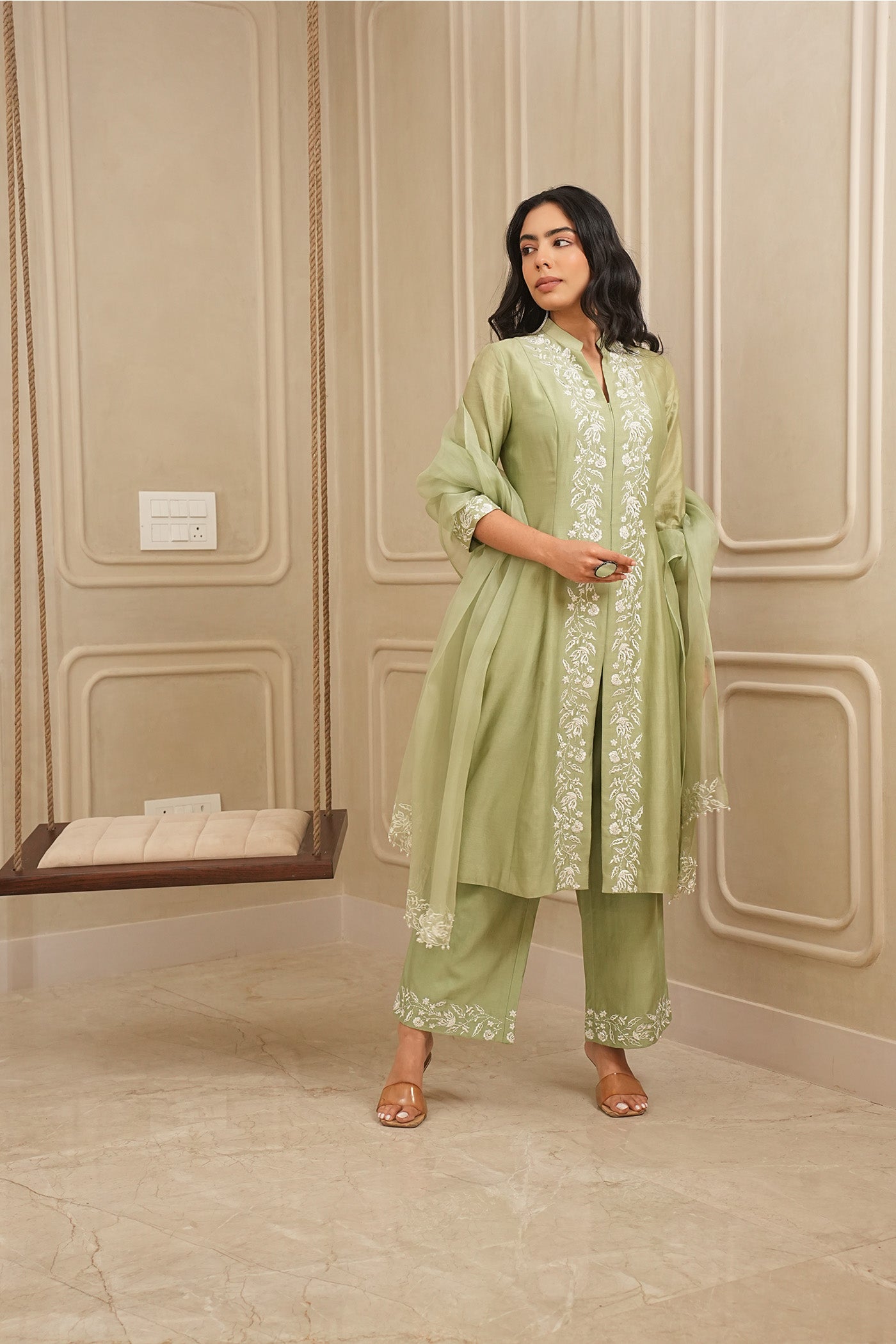 Sage Serenity Kurta and palazzo set with dupatta