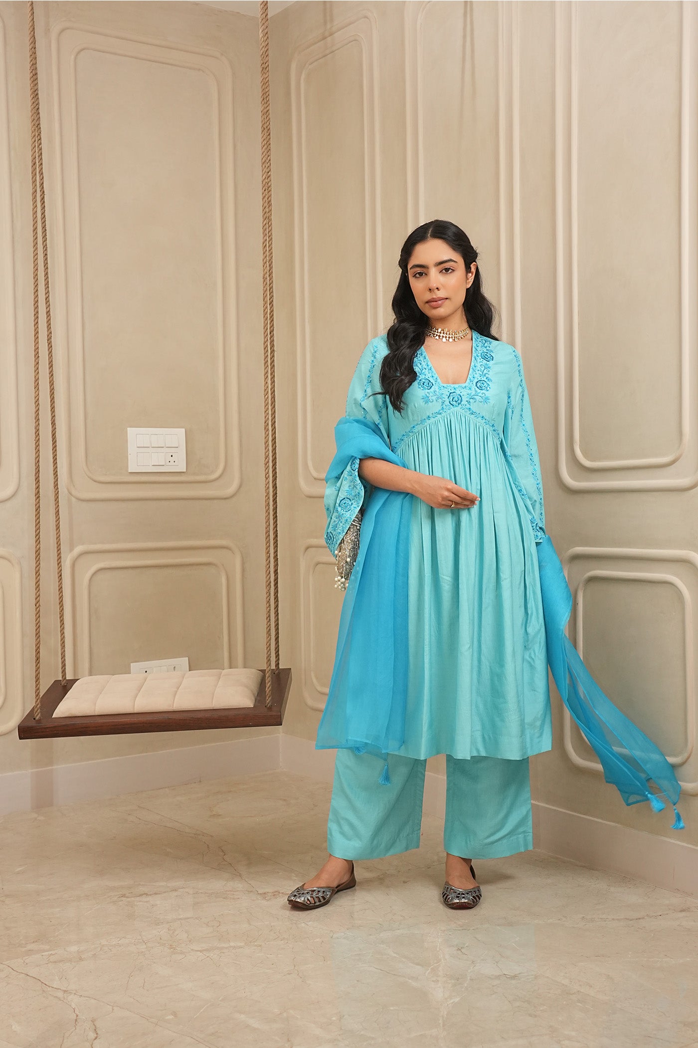 Turquoise Tranquility Kurta and palazzo set with dupatta