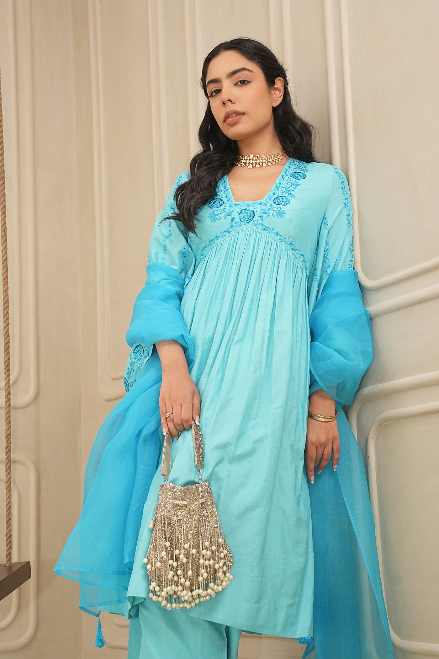 Turquoise Tranquility Kurta and palazzo set with dupatta