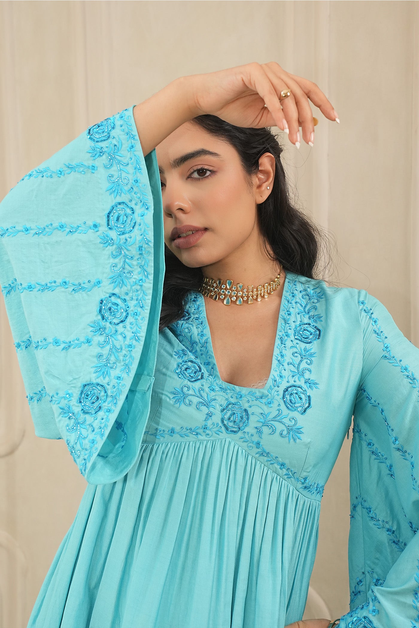 Turquoise Tranquility Kurta and palazzo set with dupatta