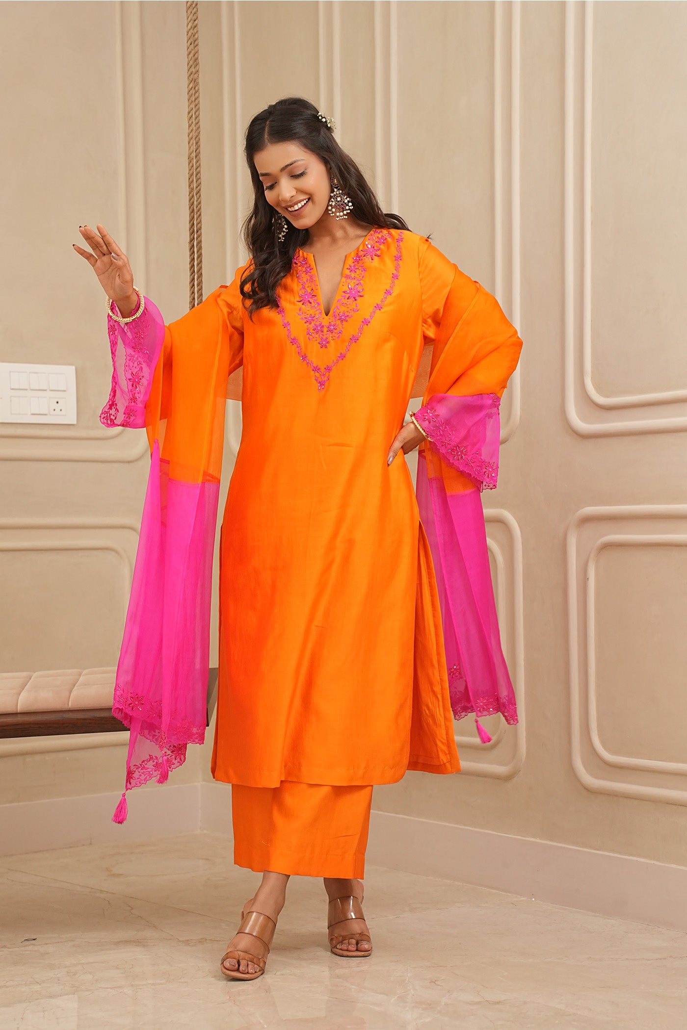 Magenta Sunset Kurta and palazzo set with dupatta