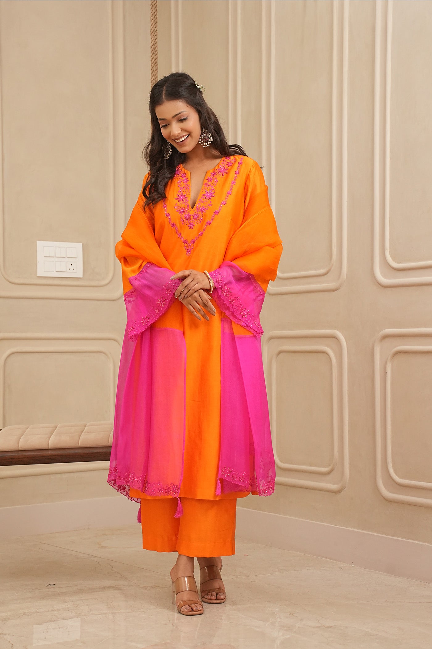 Magenta Sunset Kurta and palazzo set with dupatta