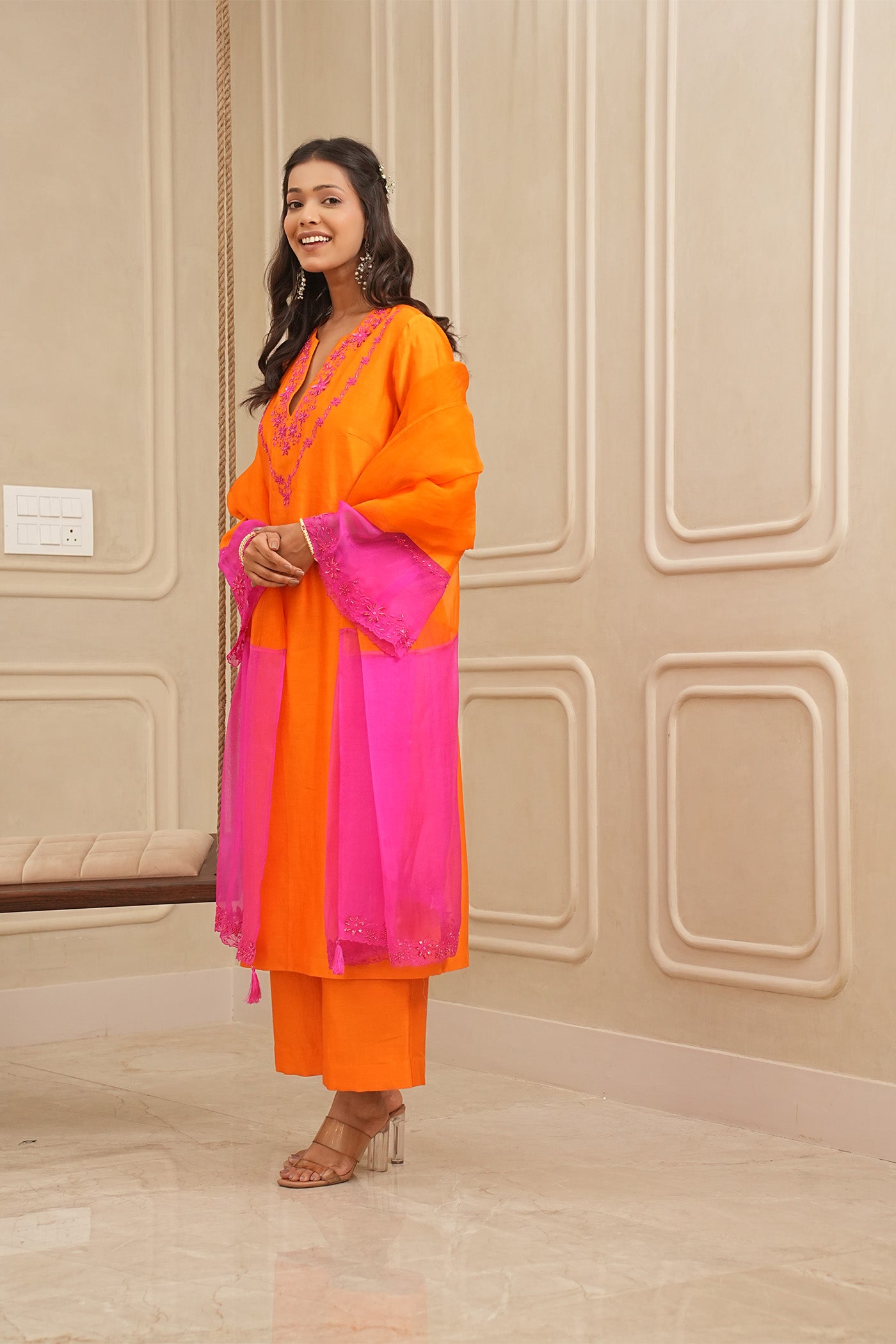 Magenta Sunset Kurta and palazzo set with dupatta