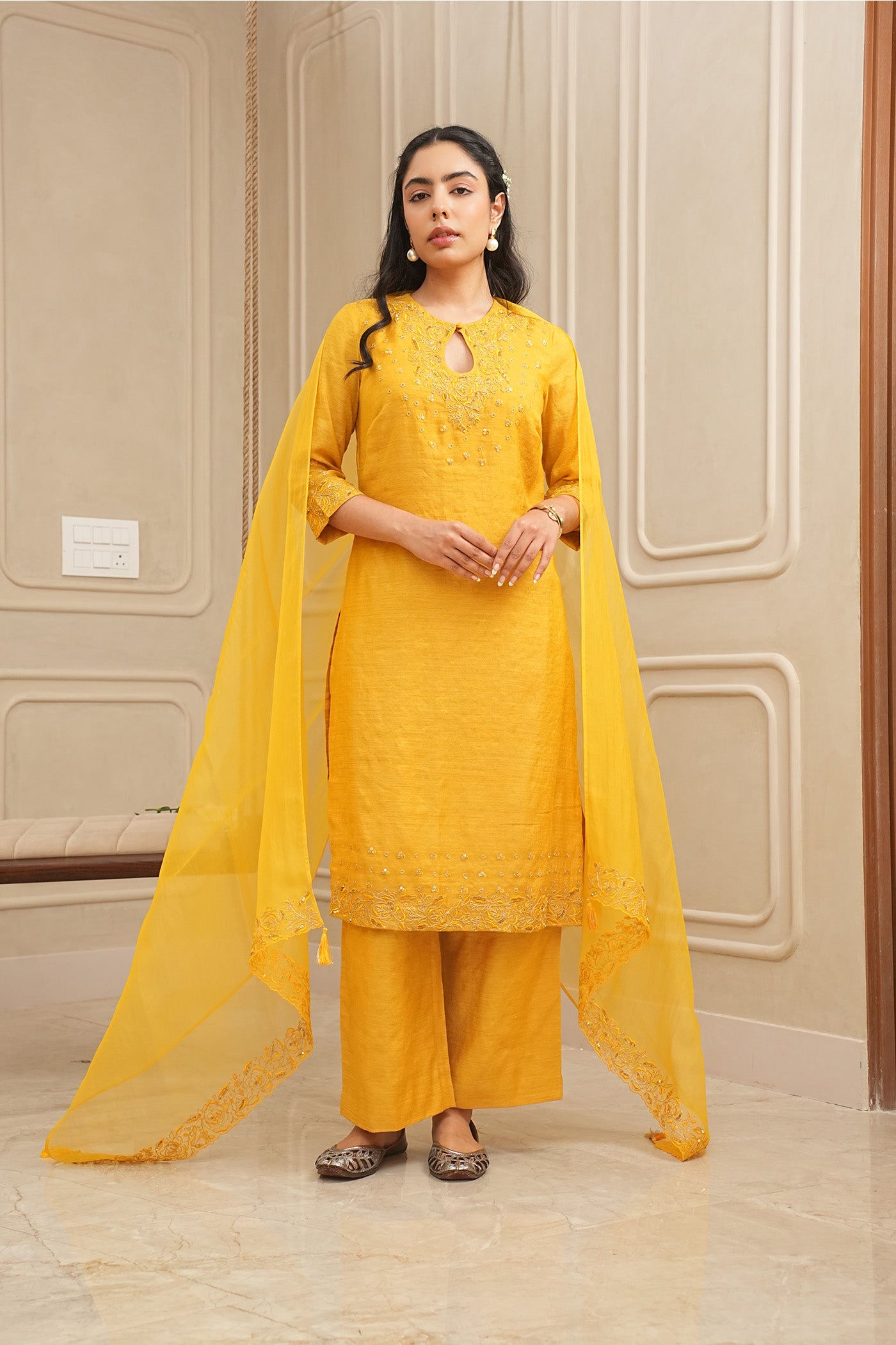 Golden Radiance Kurta and palazzo set with dupatta