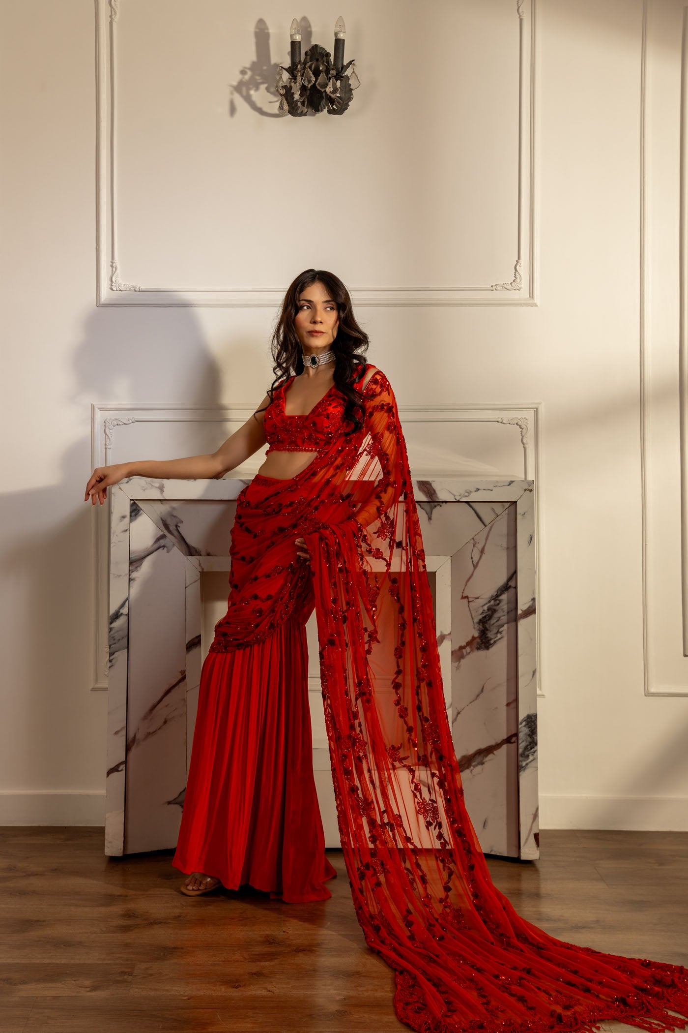 Cherry Blossom gharara sari