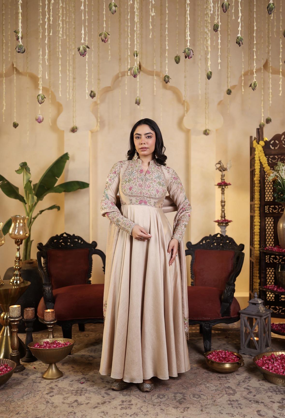 Ivory Anarkali with Pichwai Detailing